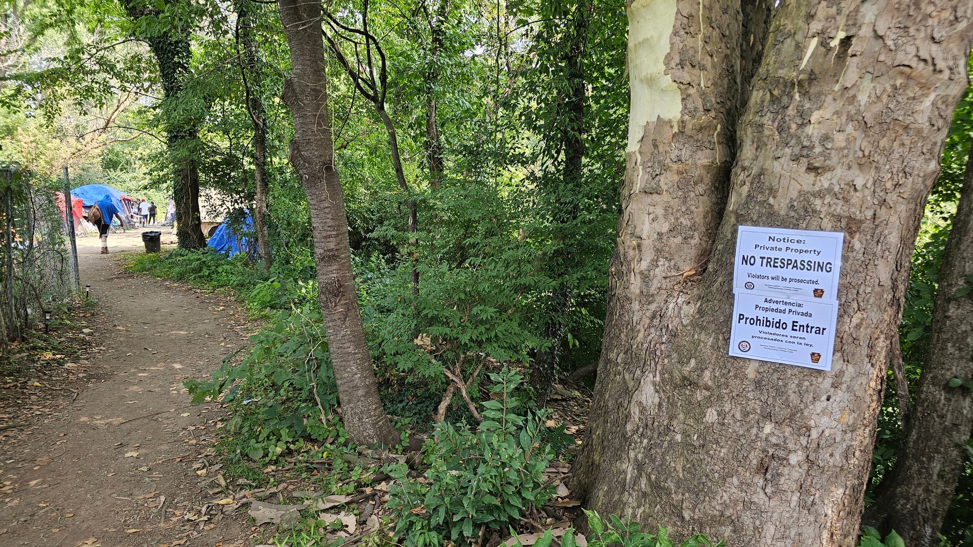 Allentown officials posted formal no-trespassing signs on the morning of Thursday, Aug. 7, at the entrance to a homeless enca