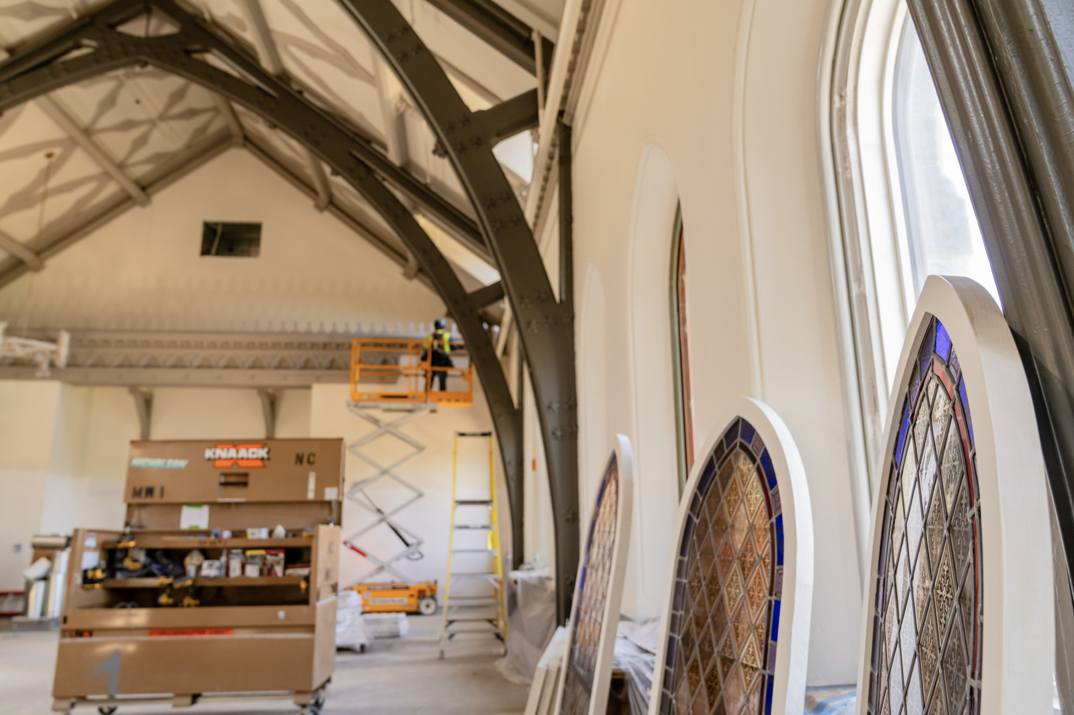 As part of the renovation project at Packer Hall, nine 156-year-old stained glass windows were renovated and reinstalled.