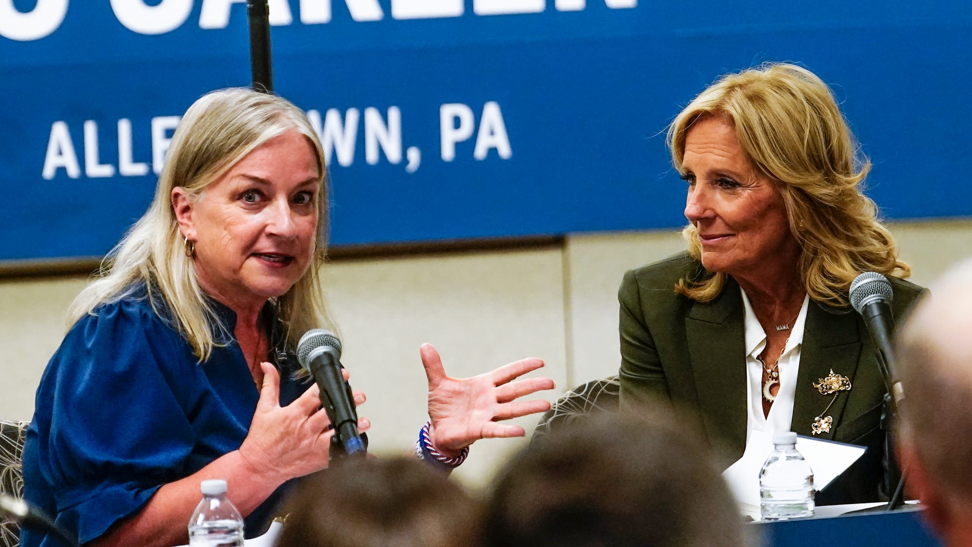 Susan Wild, left, speaks and Jill Biden listens. U.S. Rep. Susan Wild was joined by First Lady Jill Biden and U.S. Reps. Nane