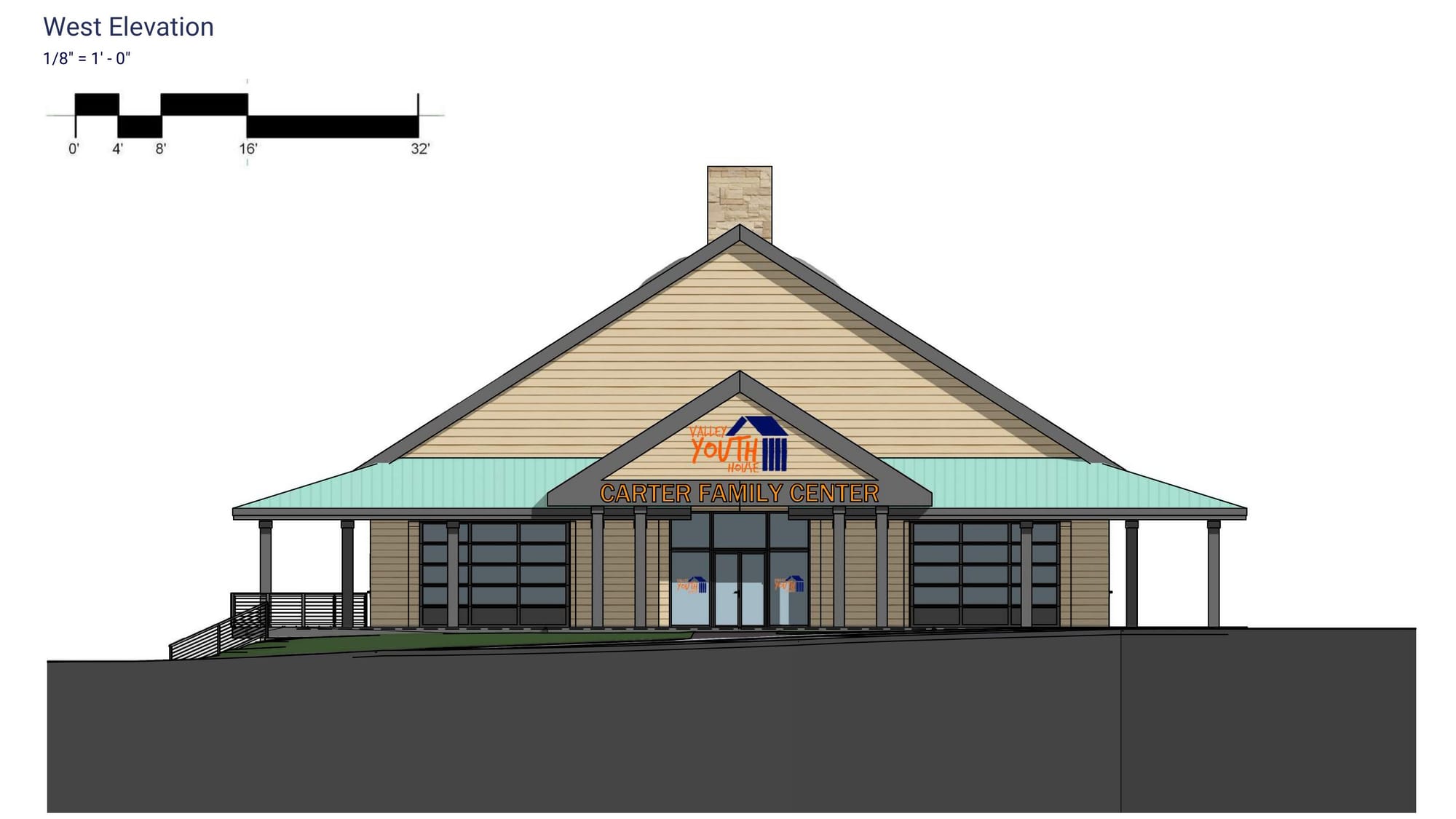 The design of the front of the Carter Family Center.