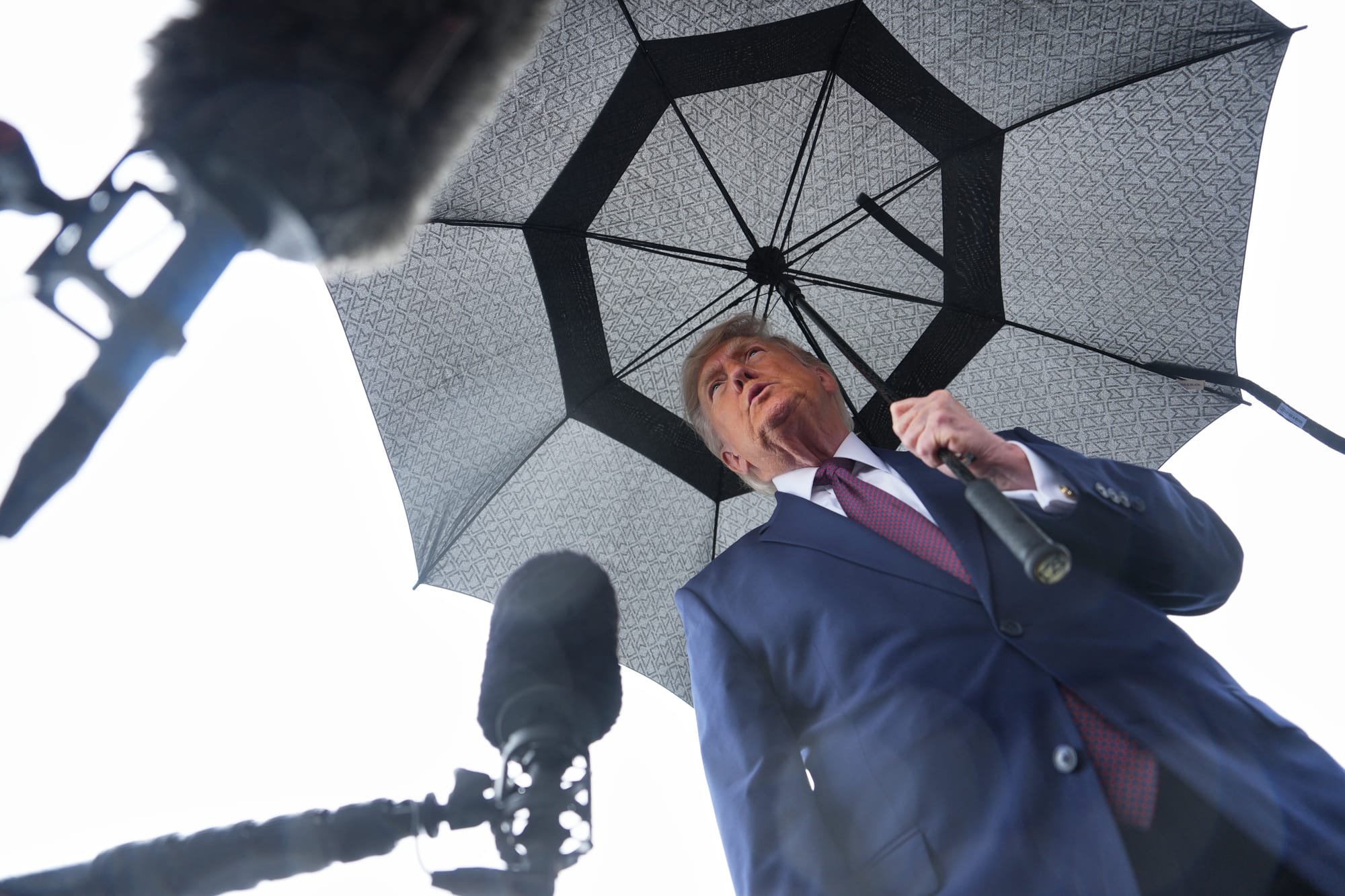 President Donald Trump speaks to the media after disembarking Air Force One at Reading Regional Airport, Tuesday, June 23, 20