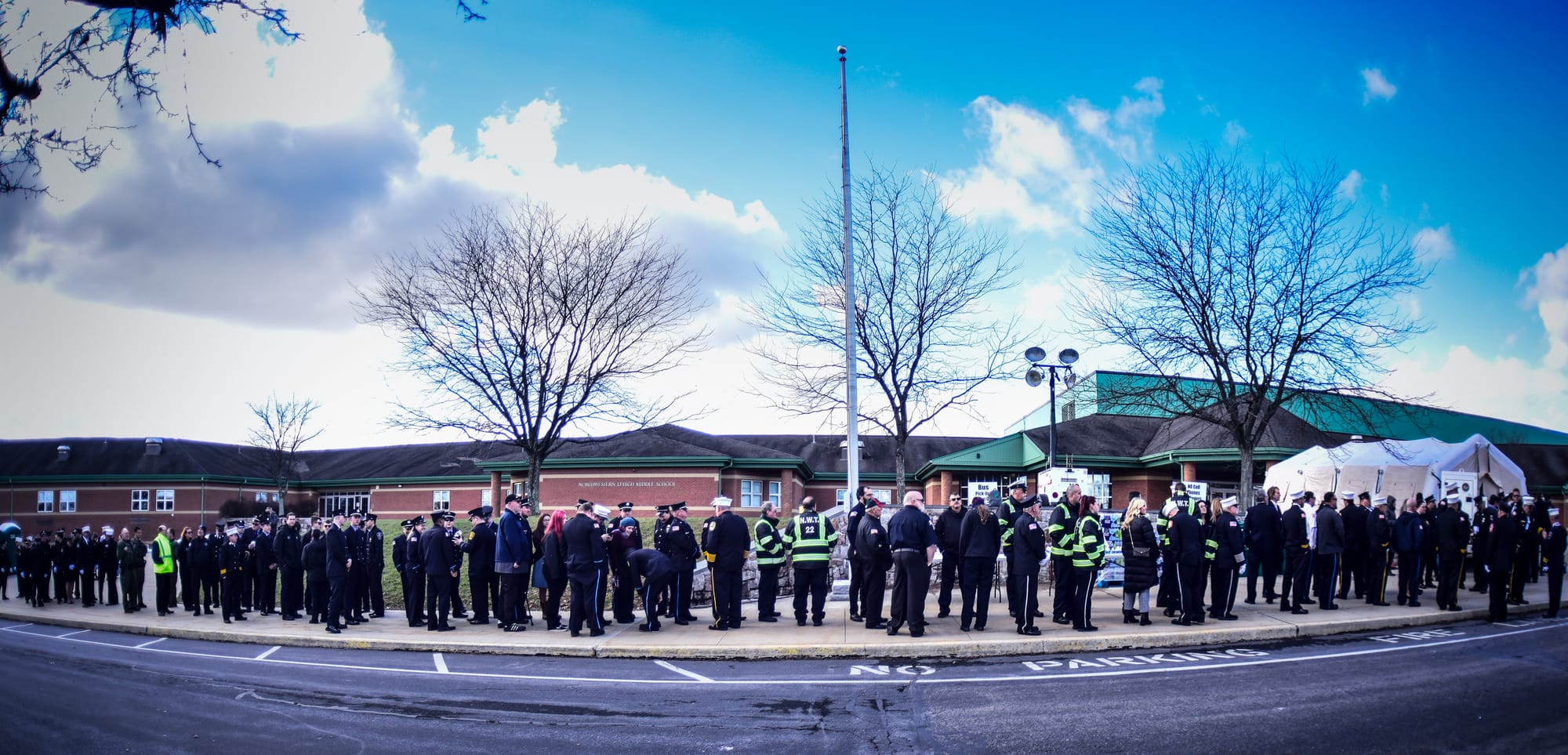 Mourners gather at Northwestern Lehigh Middle School in New Tripoli, Lehigh County, on Saturday, December 17, 2022, to pay tr