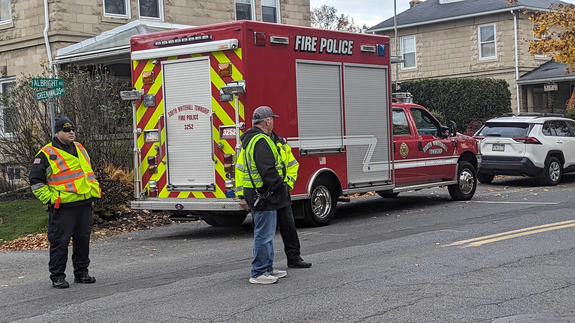 South Whitehall Township Fire Police block the streets surrounding Lights in Greenawalds.