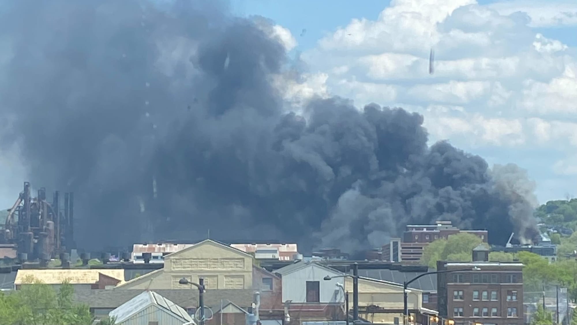 Smoke billowing from Five10 Flats in Bethlehem.