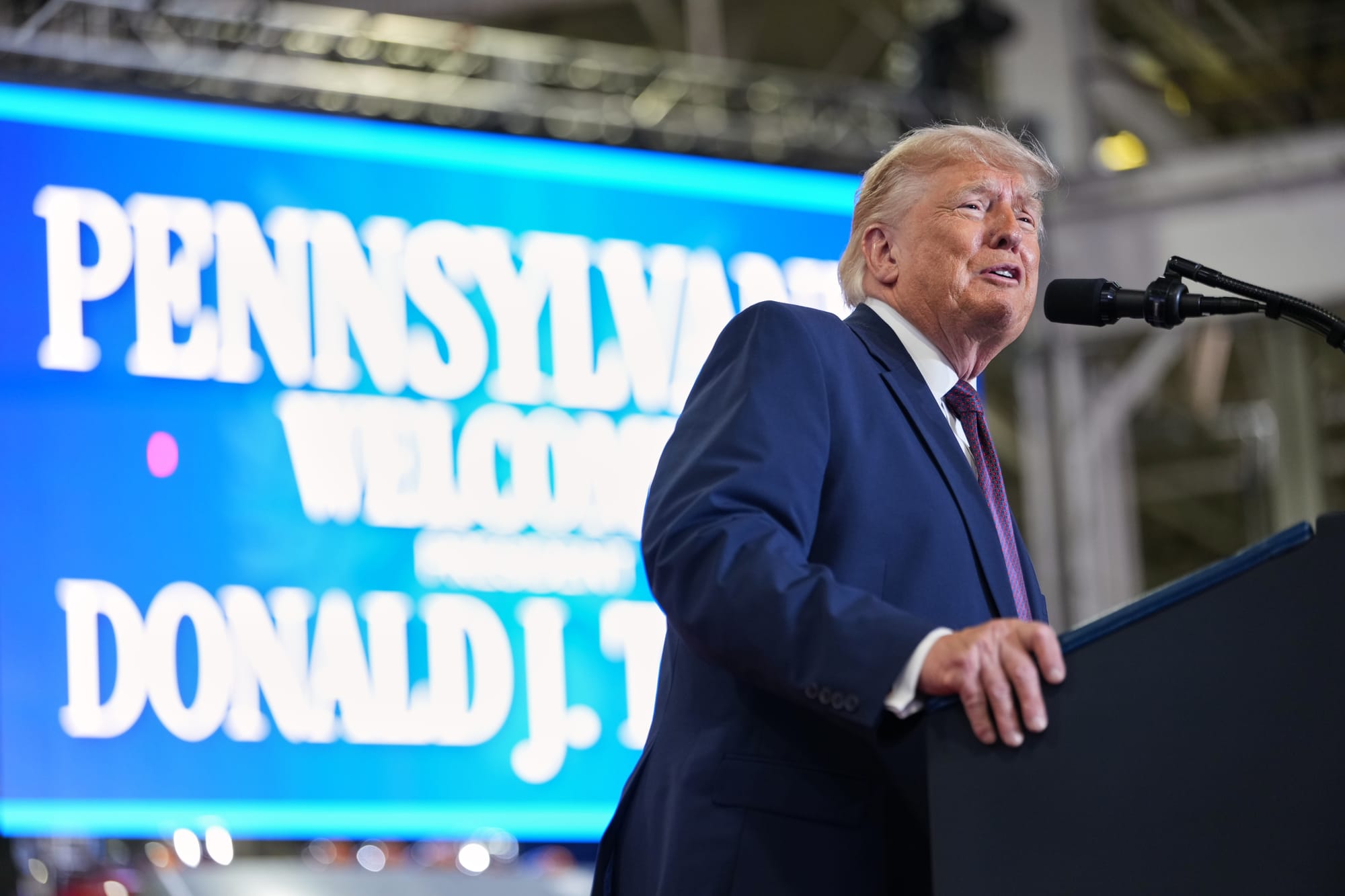 President Donald Trump speaks at a Mack Trucks facility, Tuesday, June 23, 2026, in Macungie, Pa.