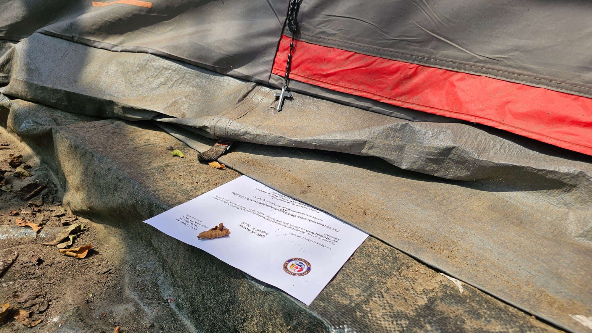 Allentown officials placed a trespassing notice Thursday, Aug. 7, at the entrance to the tent of an elderly woman who recentl