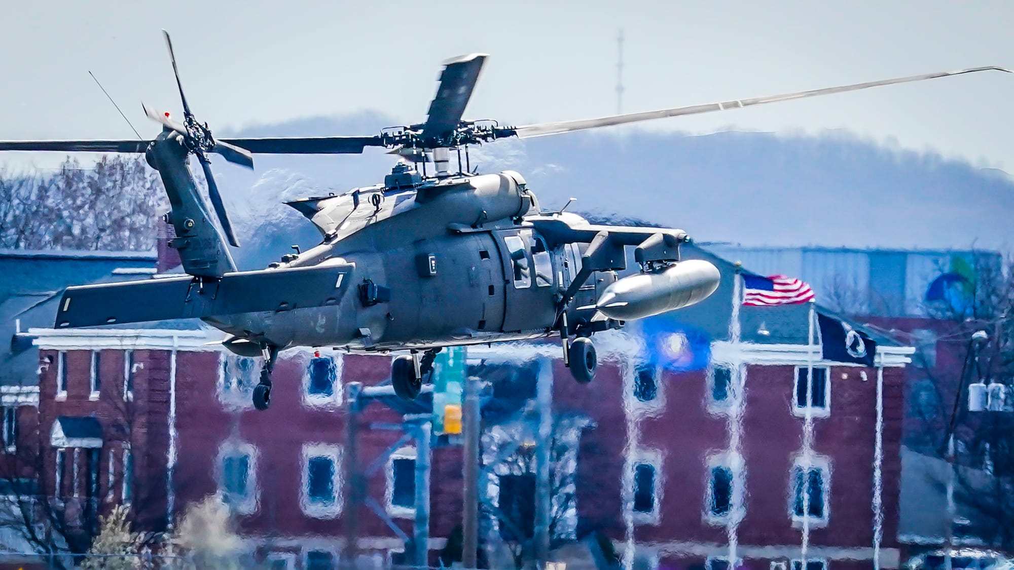 UH-60 Blackhawk helicopters from from Fort Drum in Jefferson County, New York, land at Lehigh Valley International Airport on
