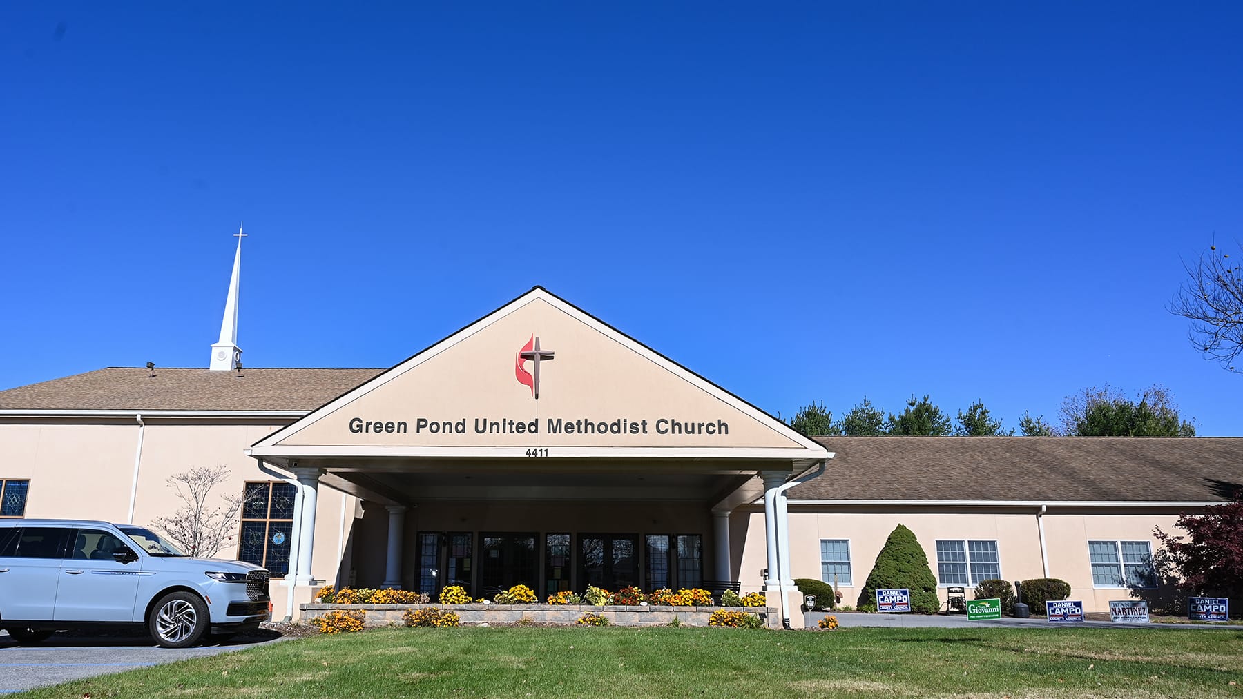 A sign sits outside the Green Pond United Methodist Church on Tuesday, November 4, 2025 in Bethlehem, Pa.