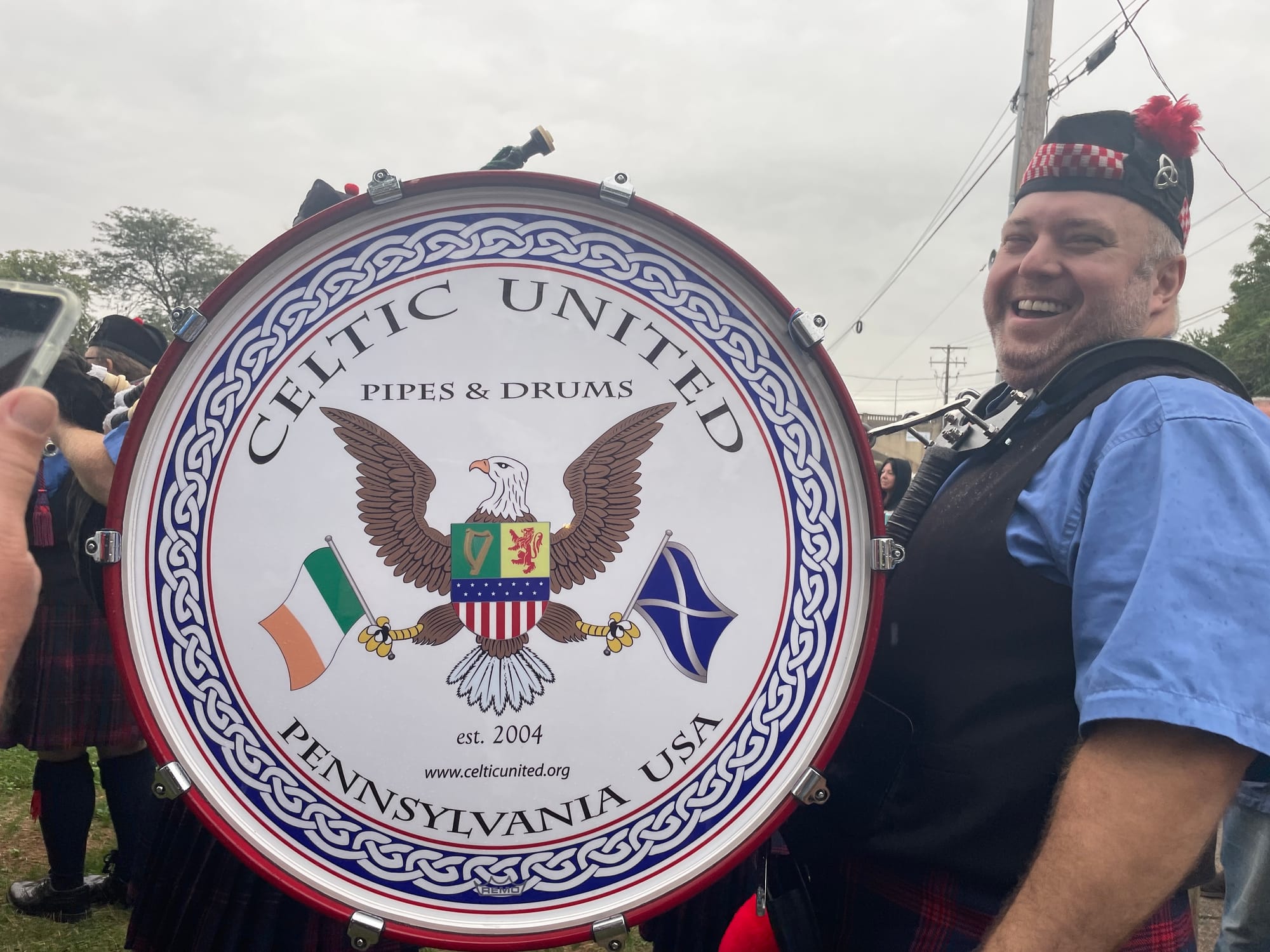 Mike Mayers, of Bethlehem, plays the bass drum with Celtic United Pipes & Drums.