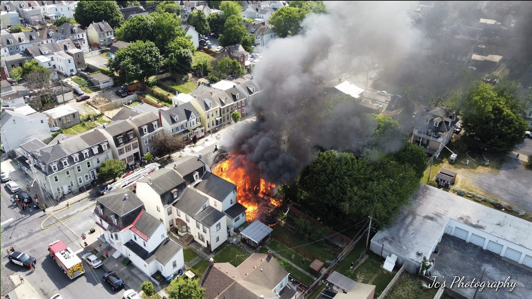 Drone image of the fire in Easton.
