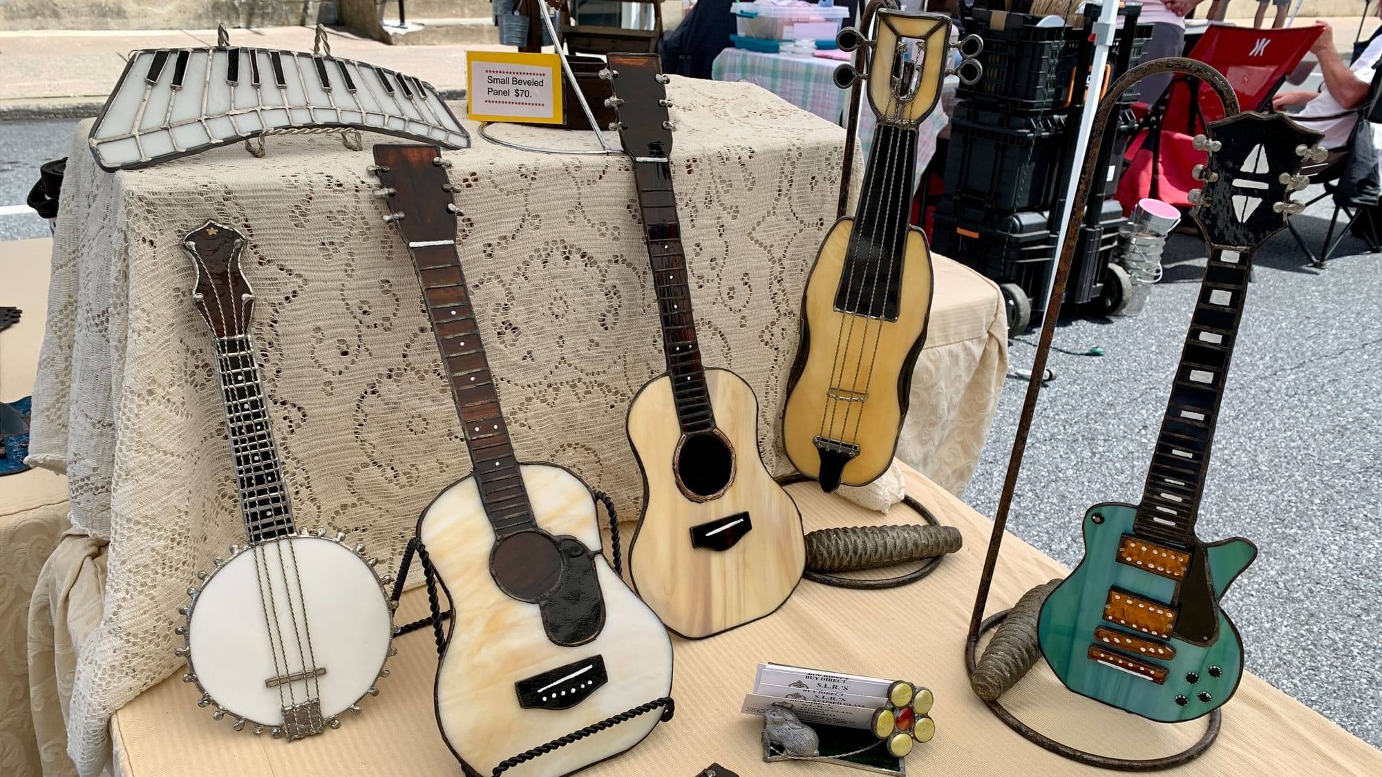 Stained glass guitars by SLR Stainedglass Studio.