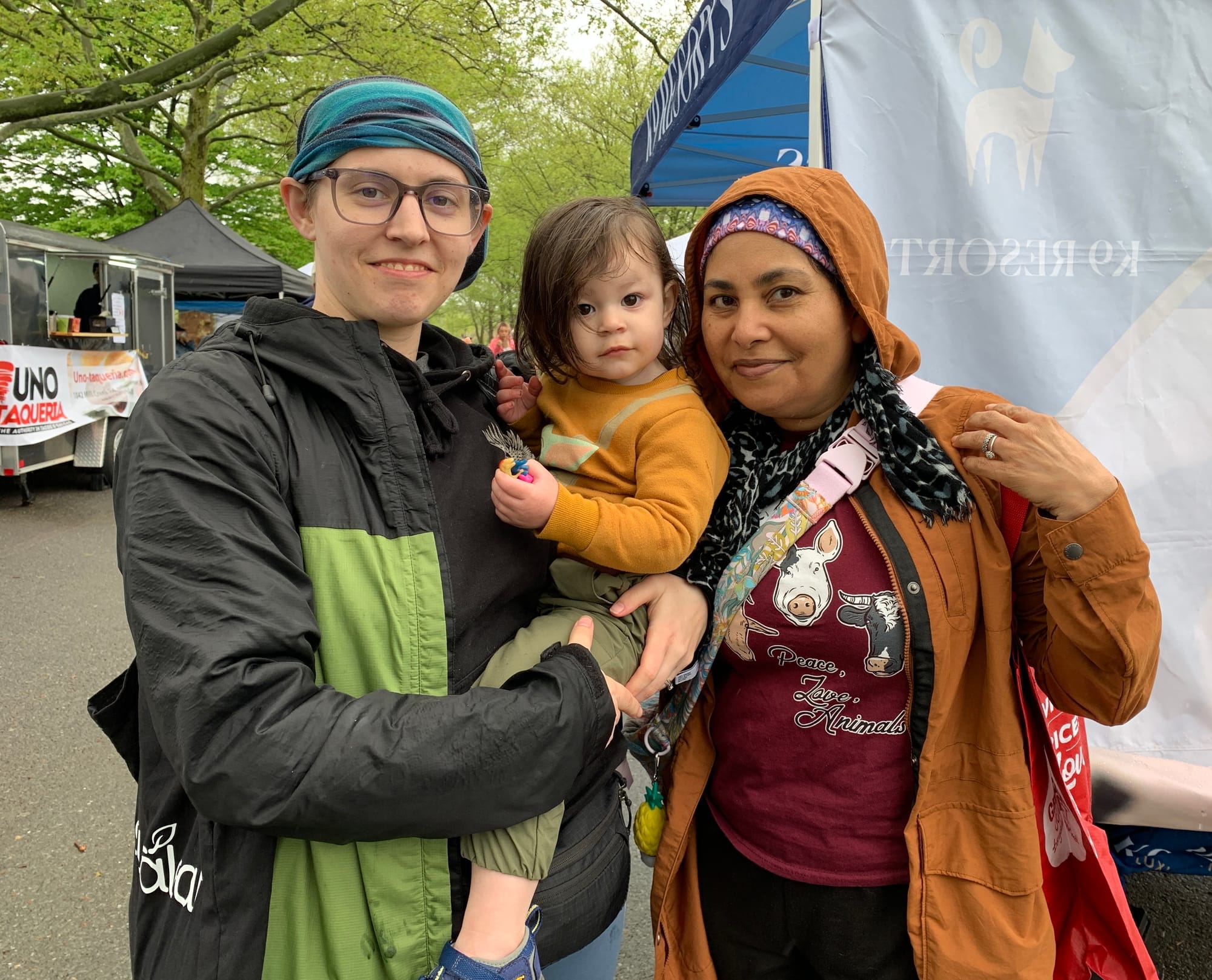 Local residents Dominique Slack, Melba Perez and Astraea attend Allentown's VegFest.