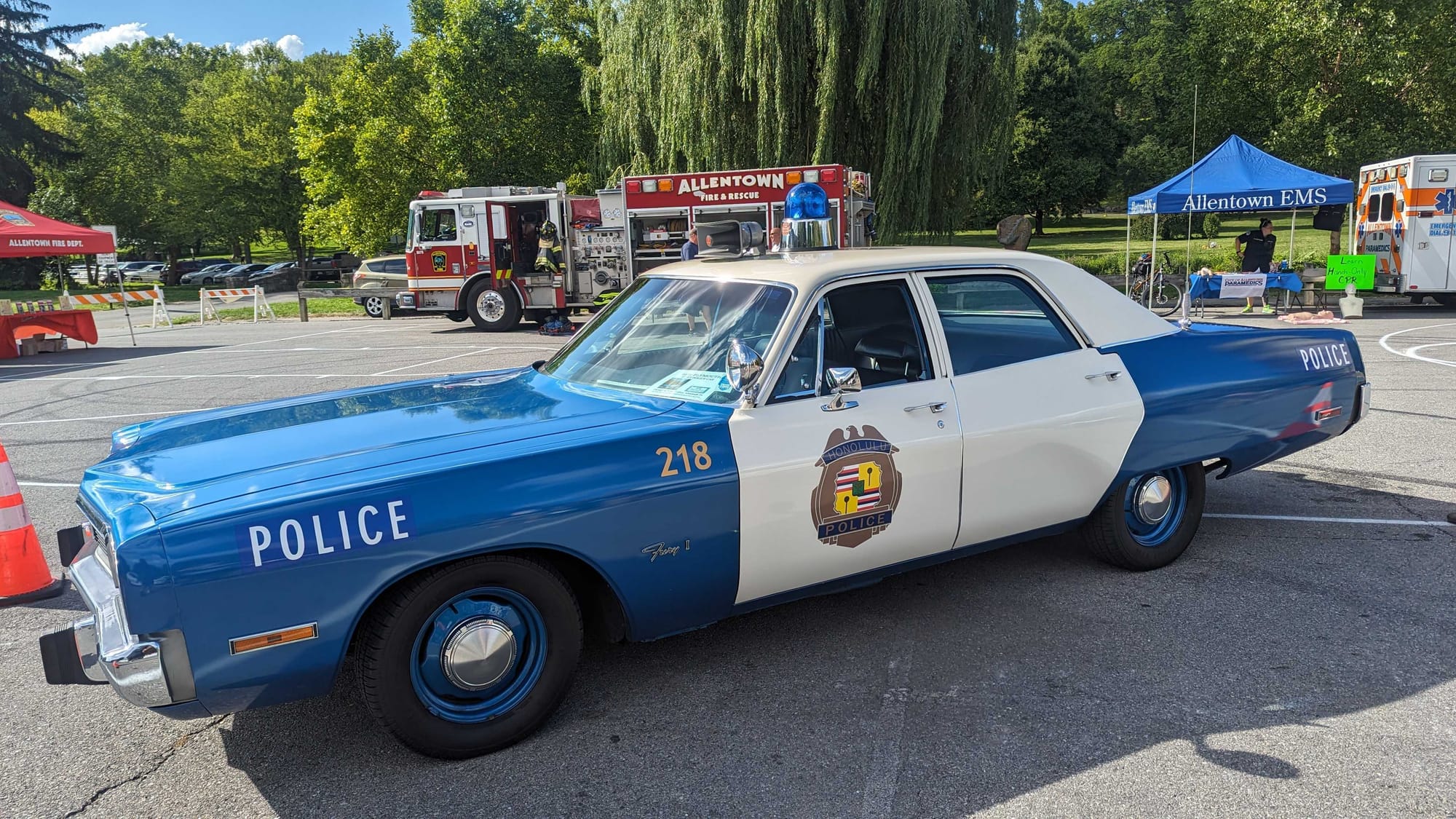 A 1973 Plymouth Fury police car at National Night Out at Cedar Beach Park in Allentown.