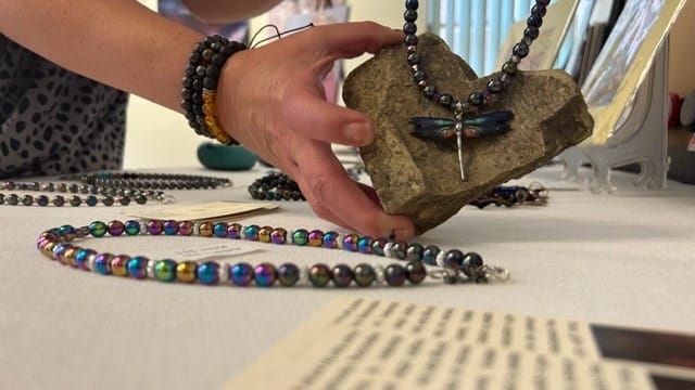 Jewelry by Angela Lender is on display at the Artists in Recovery exhibit.