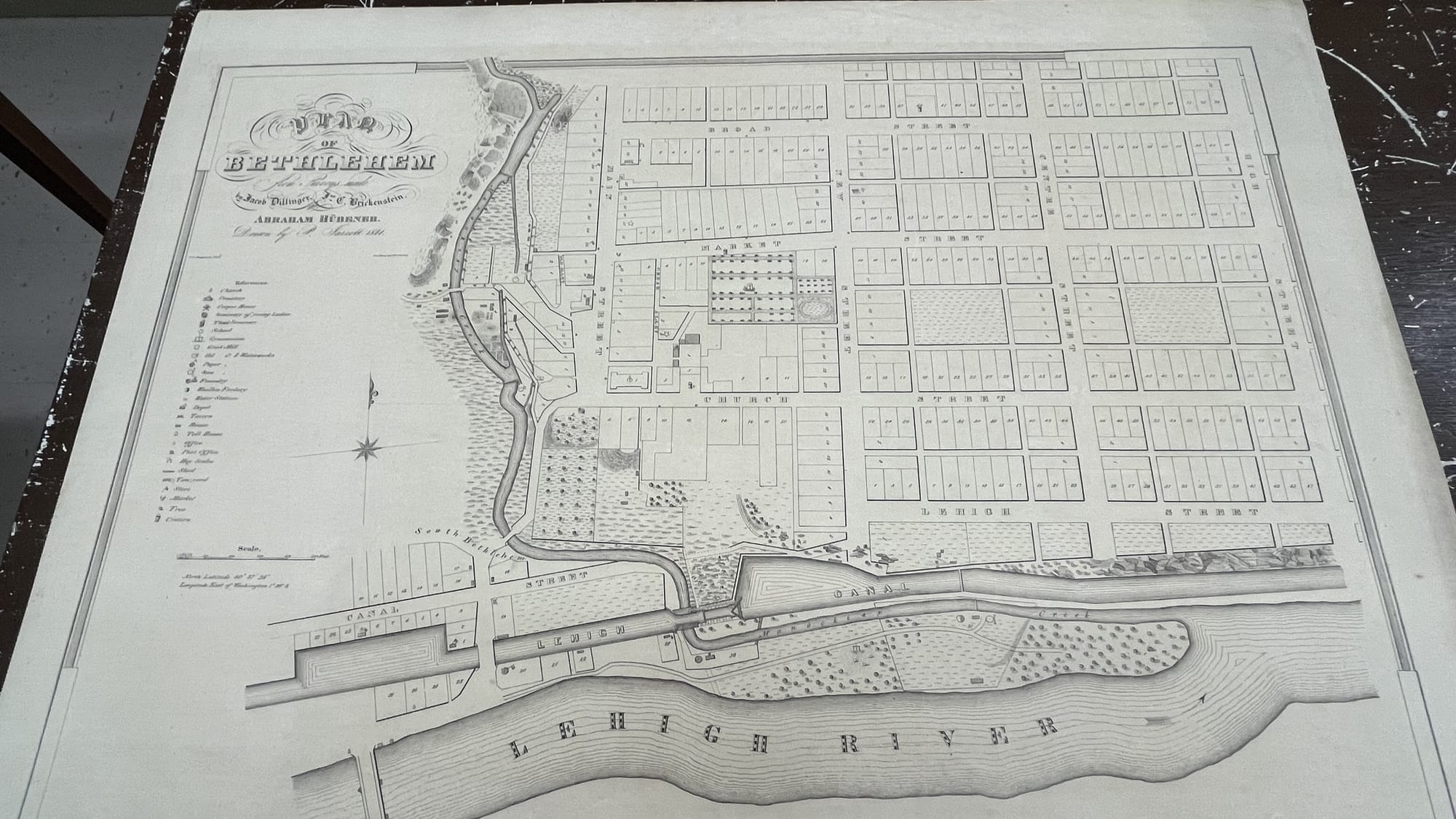 A map from 1744 illustrates more development in Bethlehem. The map is stored in the vault of the Moravian Archive in Bethlehe
