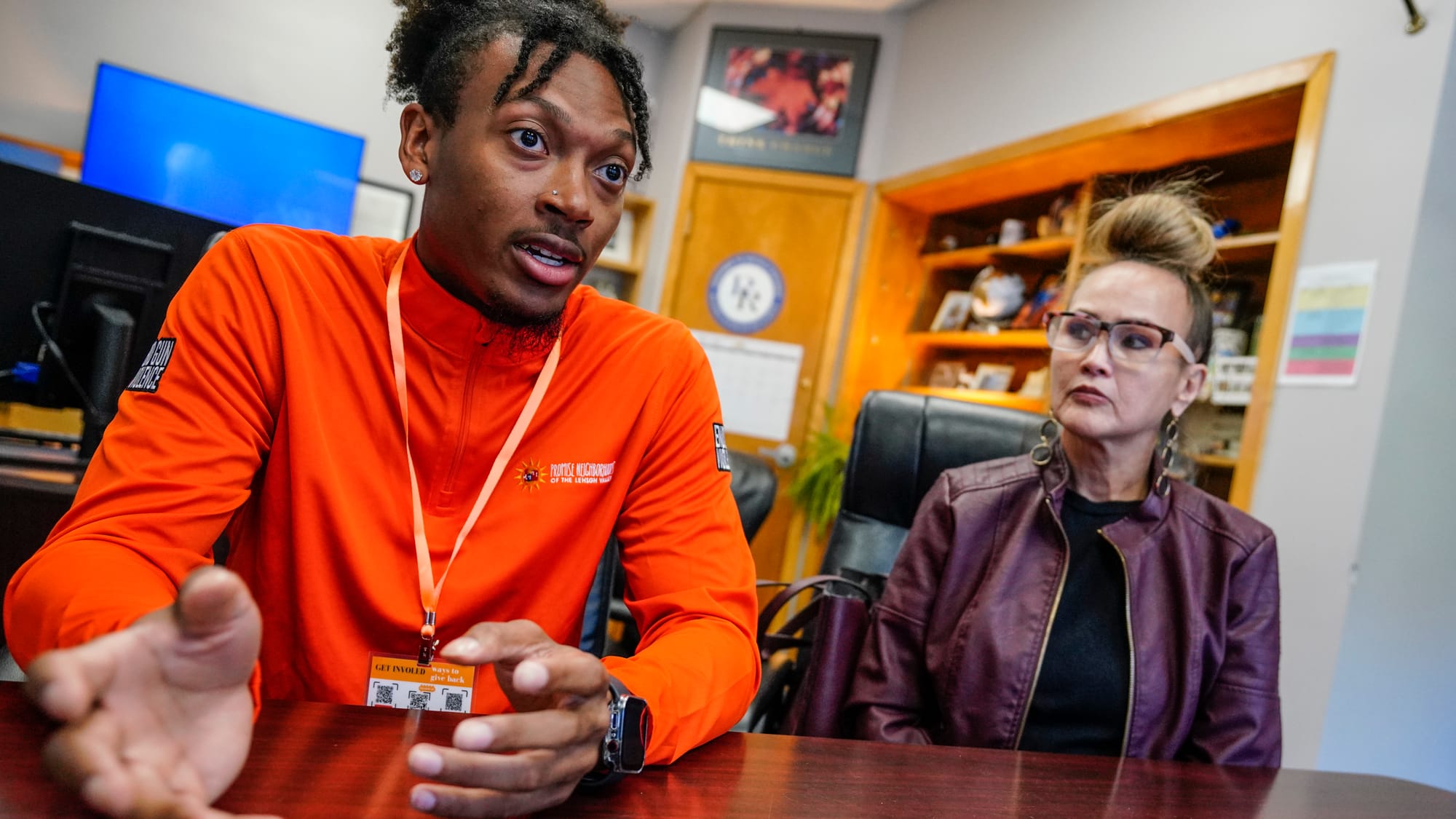 Jalen Richardson of Promise Neighborhoods of Lehigh Valley, left, and Jeanie Garcia, interim executive director of Promise Ne