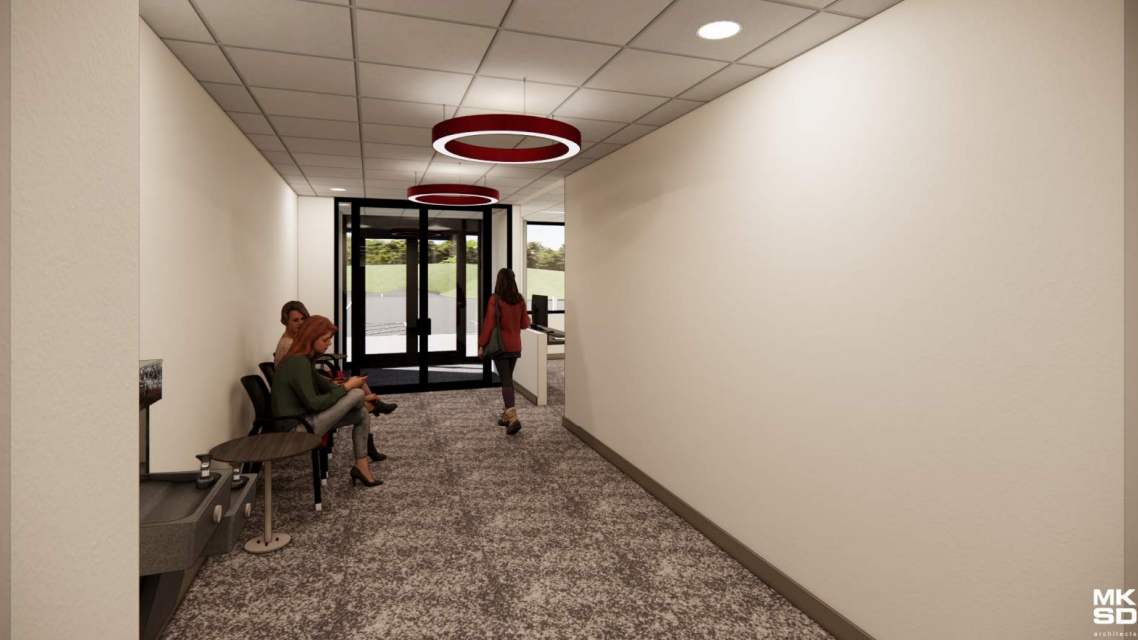 A rendering of the student lobby in the addition to the Parkland School District Operations Center.