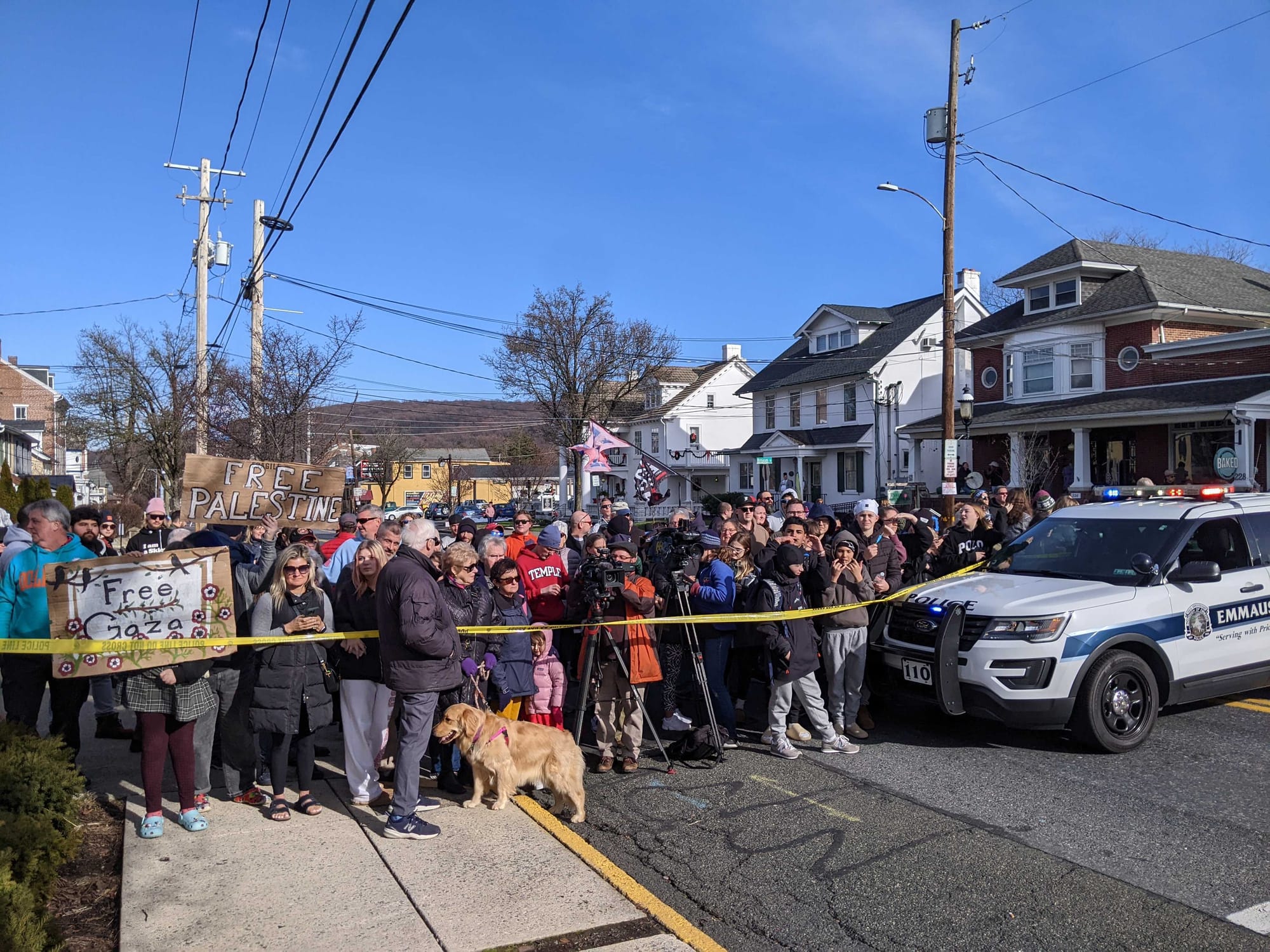 Crowds await President Biden in Emmaus on Friday, Jan. 12, 2024.