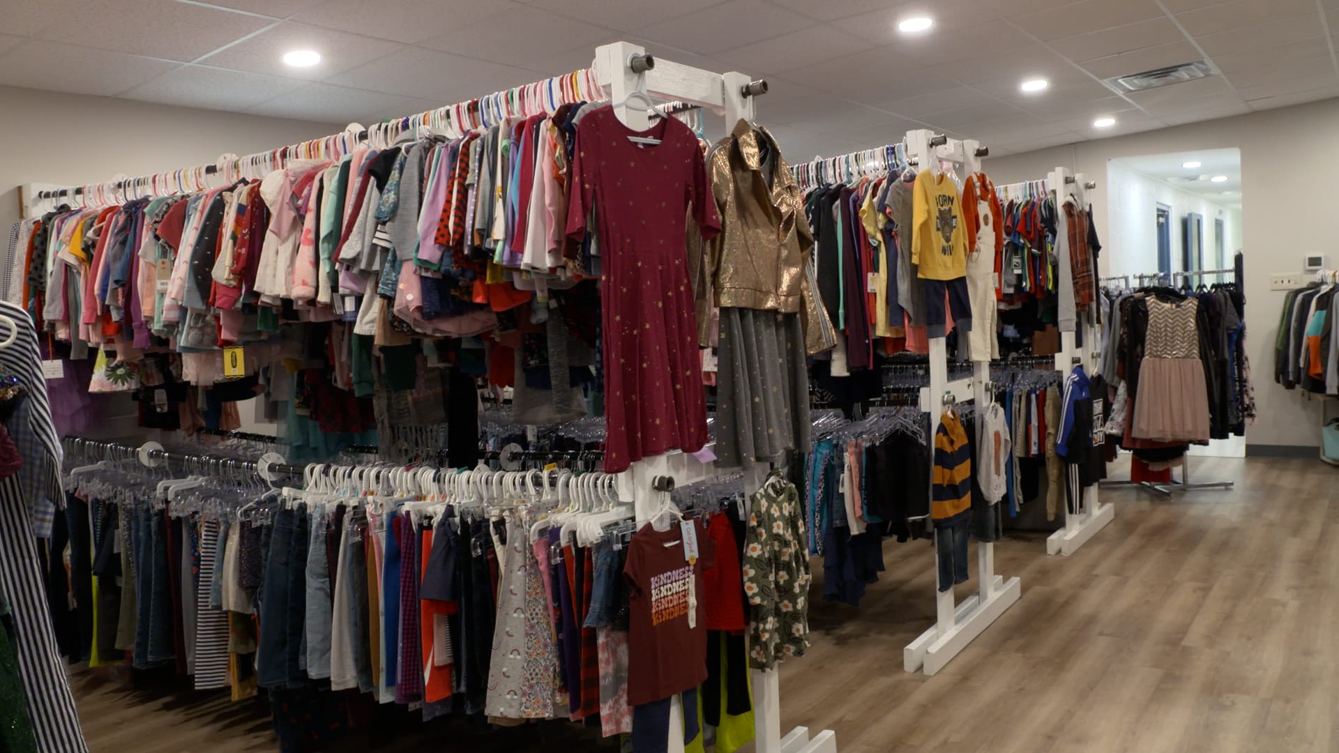 Clothing racks at the Kindness Project.