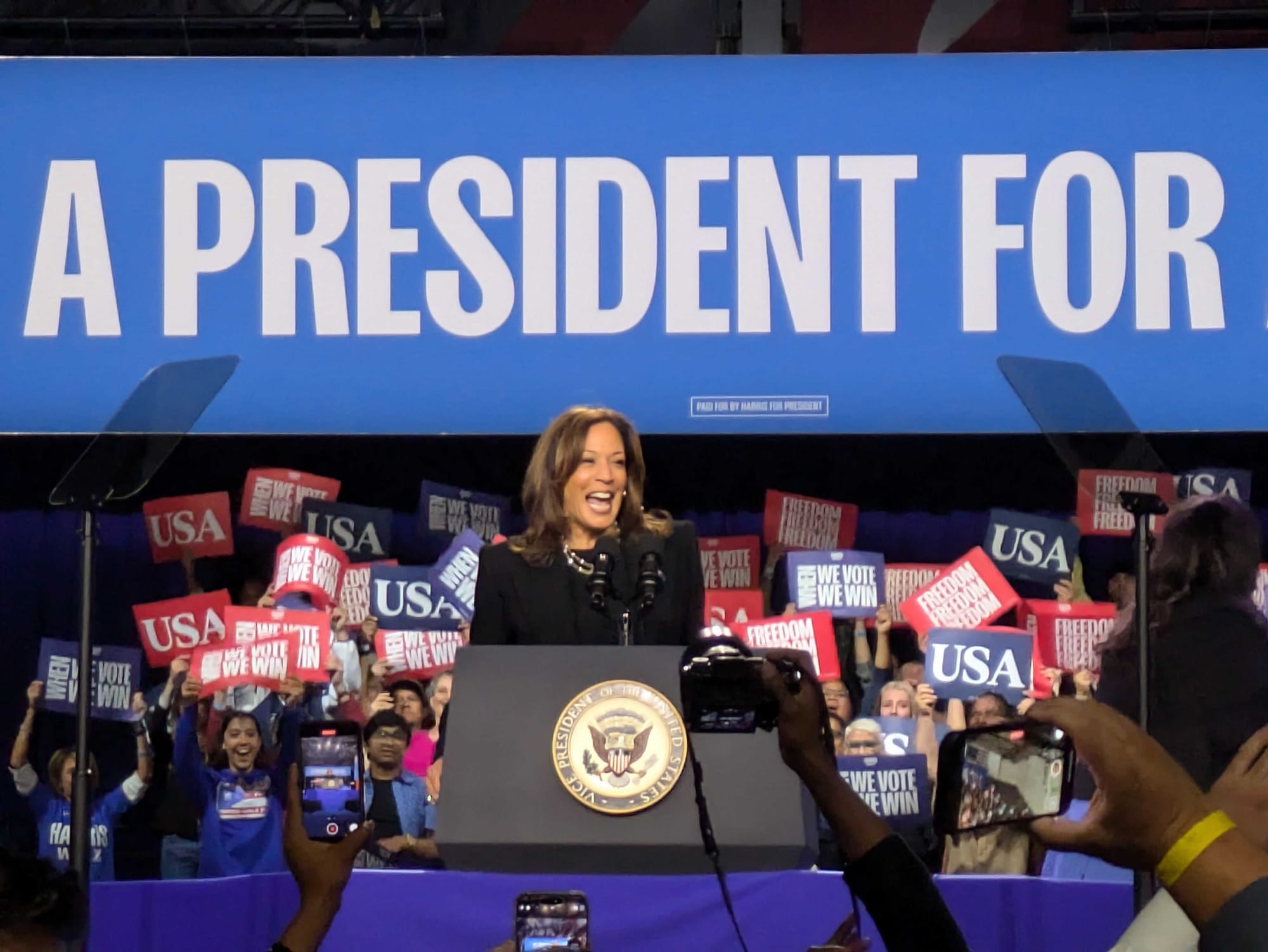 Vice President Kamala Harris speaks at a campaign rally in Allentown at Muhlenberg College just before Election Day.