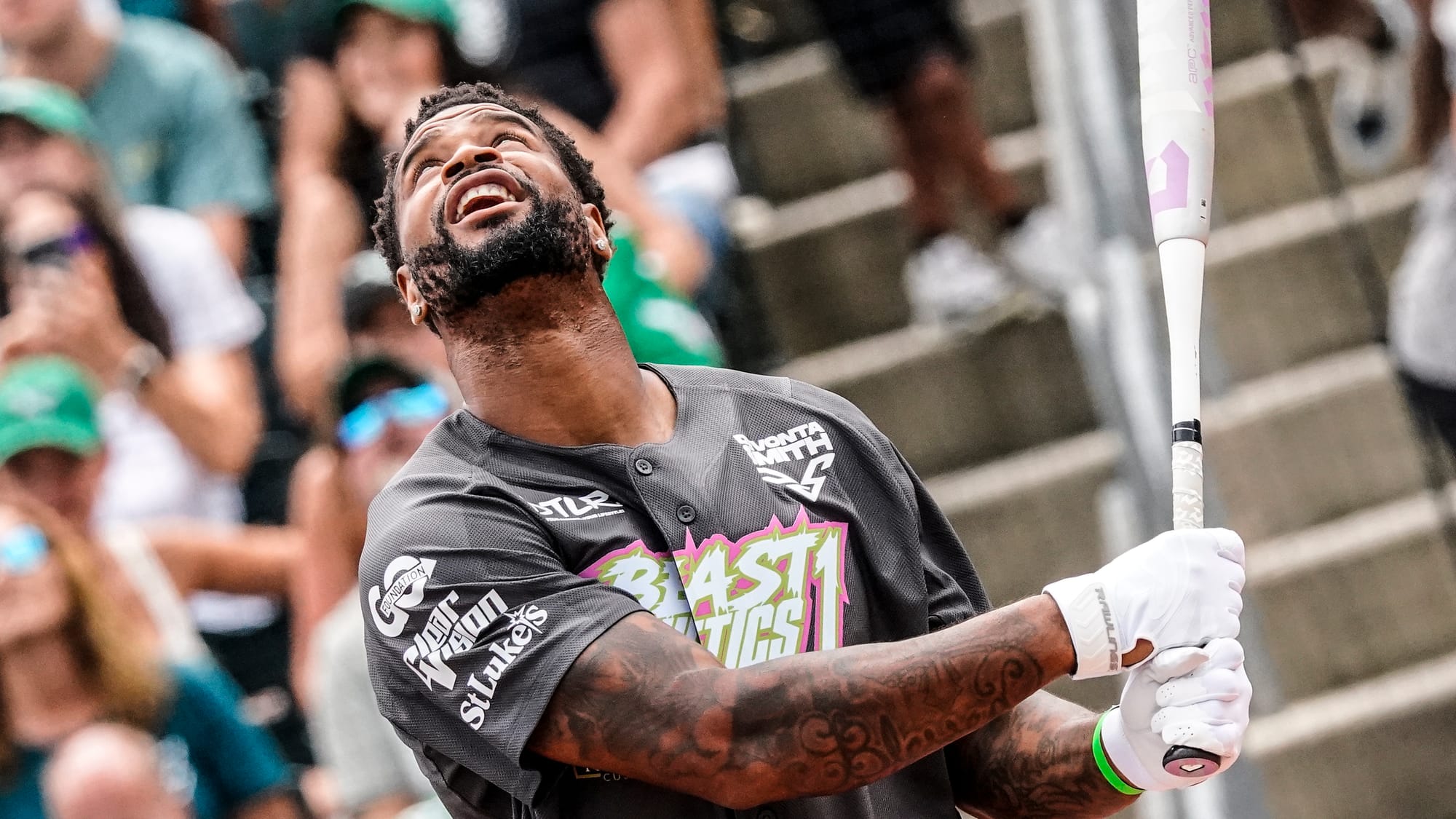 Darius Slay watches his hit. The annual DeVonta Smith Celebrity Softball Game featuring Philadelphia Eagles and other athlete