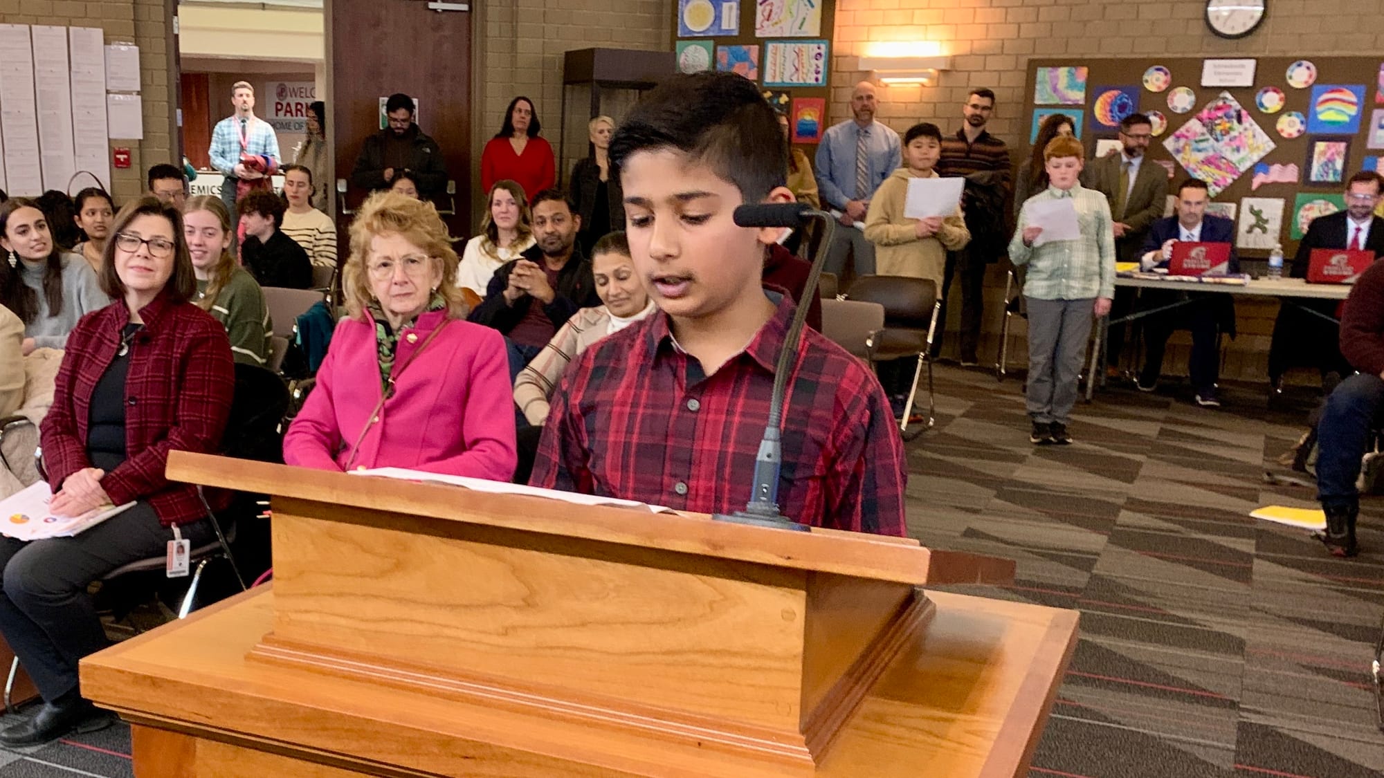 Parkway Manor Elementary School student Shiv Patel, a future real estate developer, presents to the Parkland School Board.