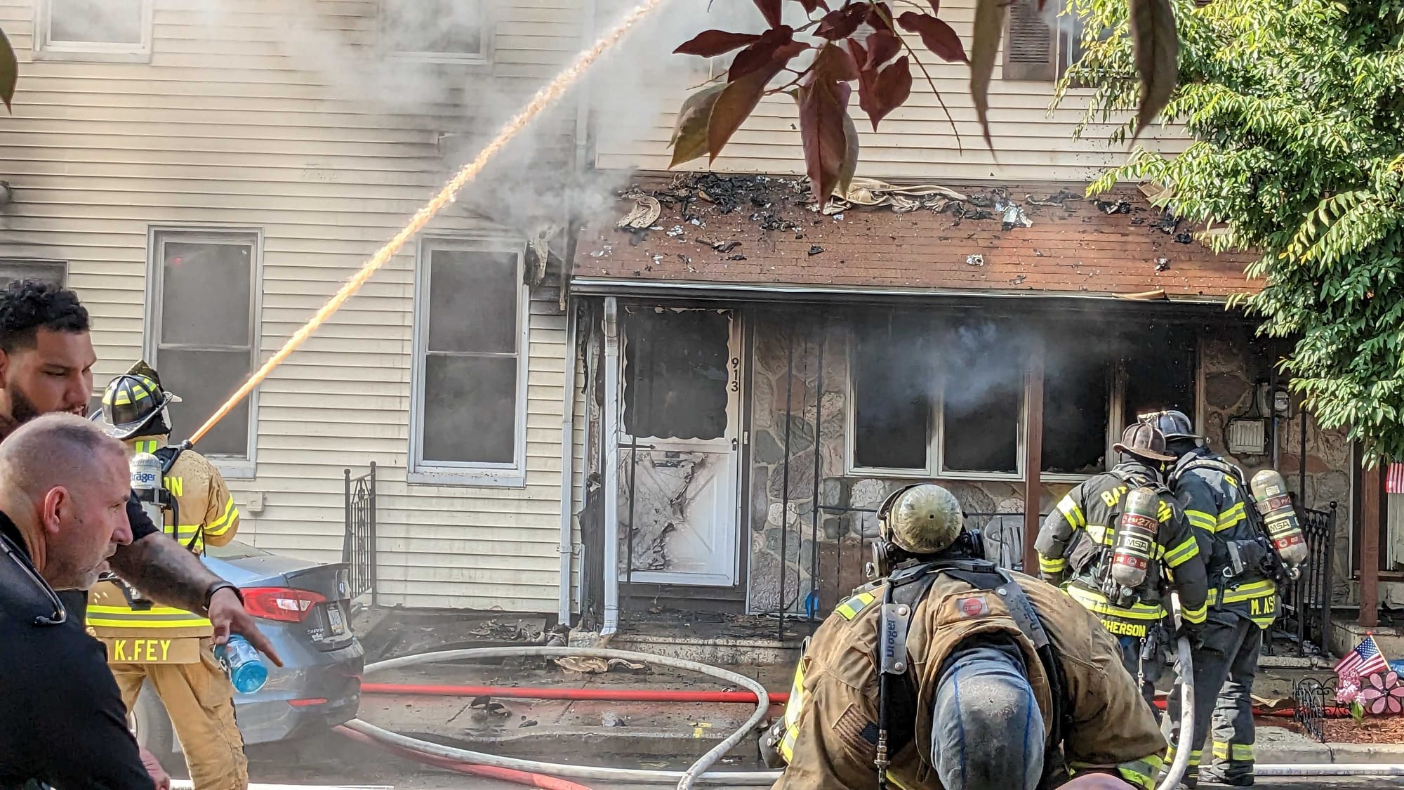 Local fire departments have come together in an effort to put the fire out.