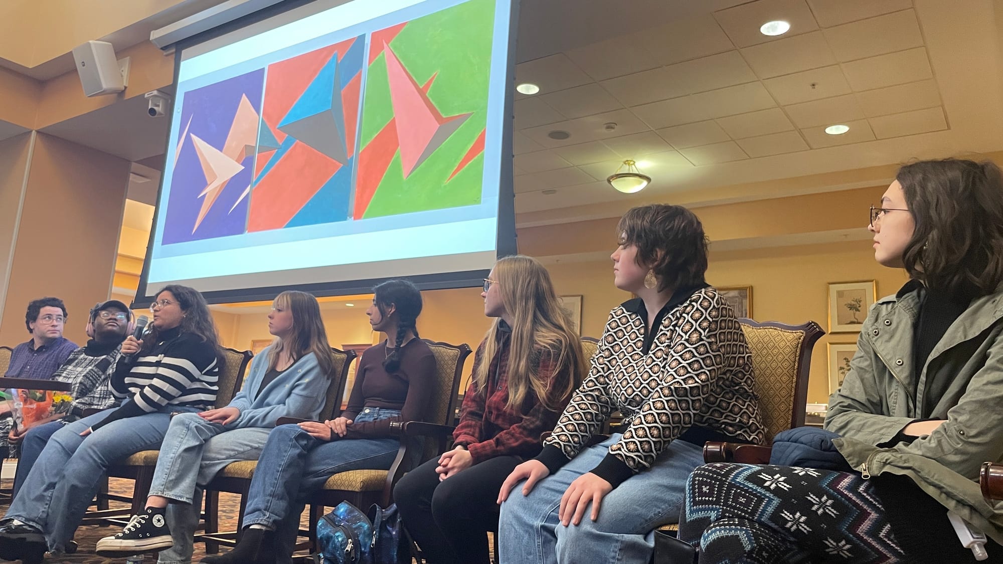 From left to right: Professor Jason Lipow, Nikayah Hill, Naeyli Fernandez, Hannah Medina, Nadeen Nassar, Shayla Simek, Alyssa
