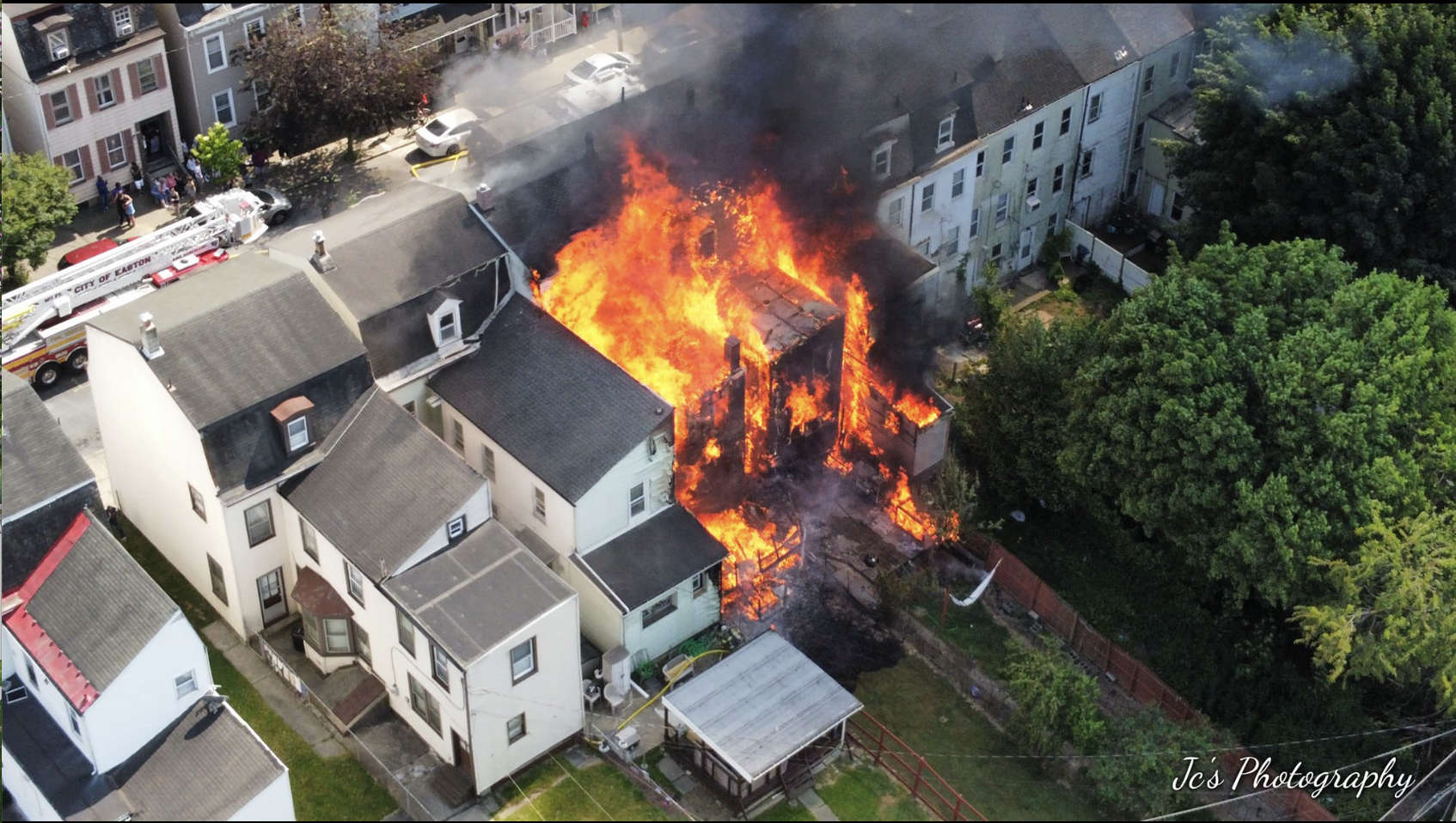 A house on fire in Easton displaced about 40 people on Memorial Day 2023.