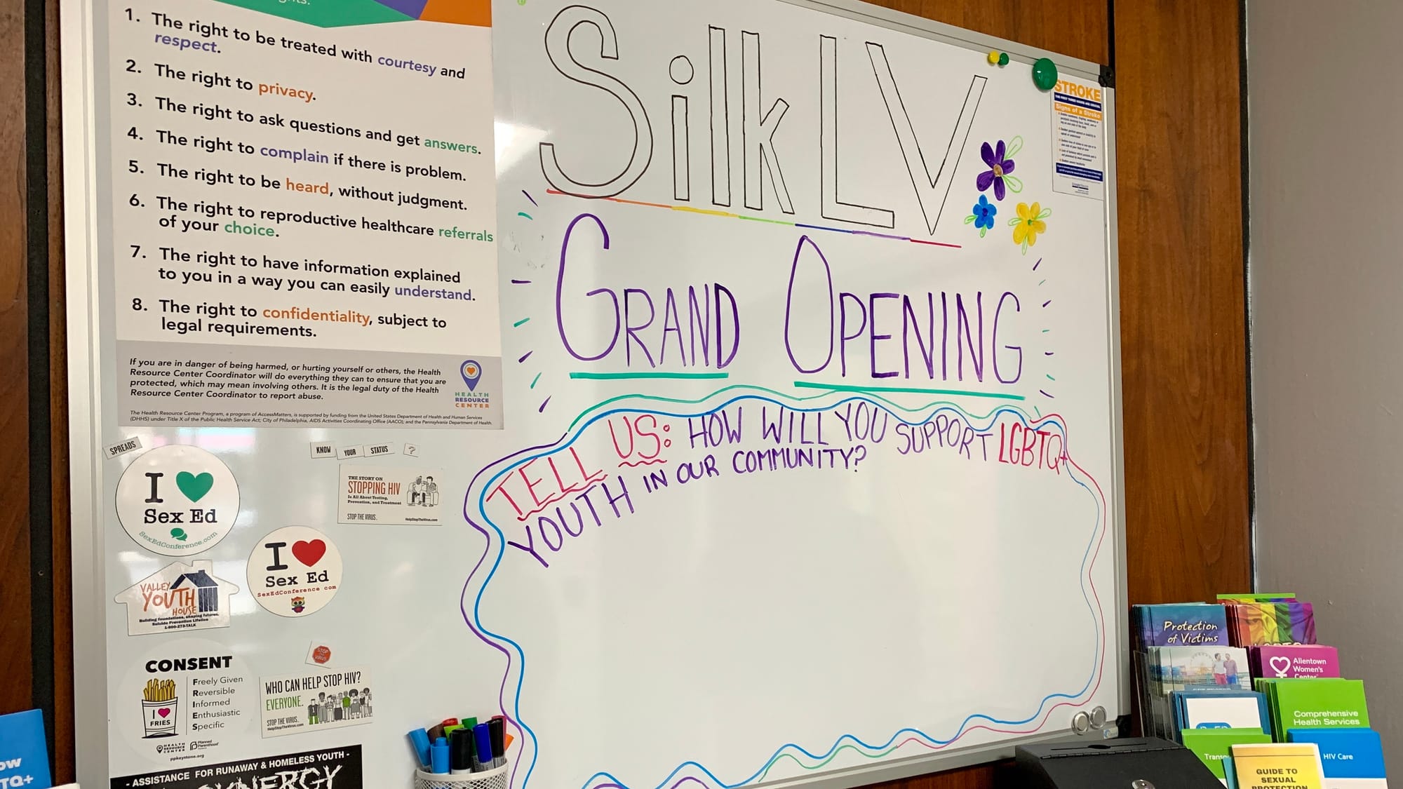The whiteboard near the entrance of Silk Lehigh Valley.