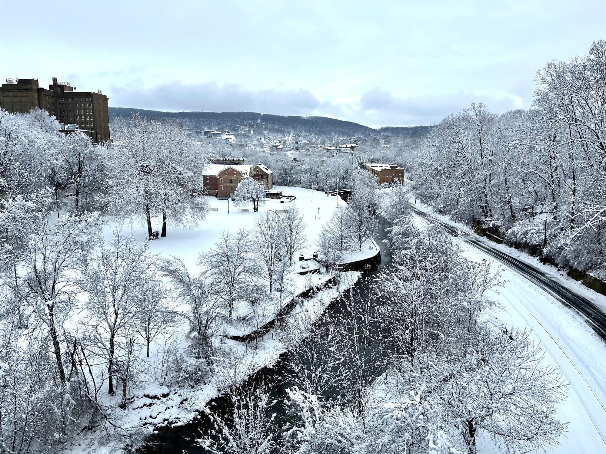 Snow blankets the Colonial Industrial Quarter in Bethlehem on Tuesday.