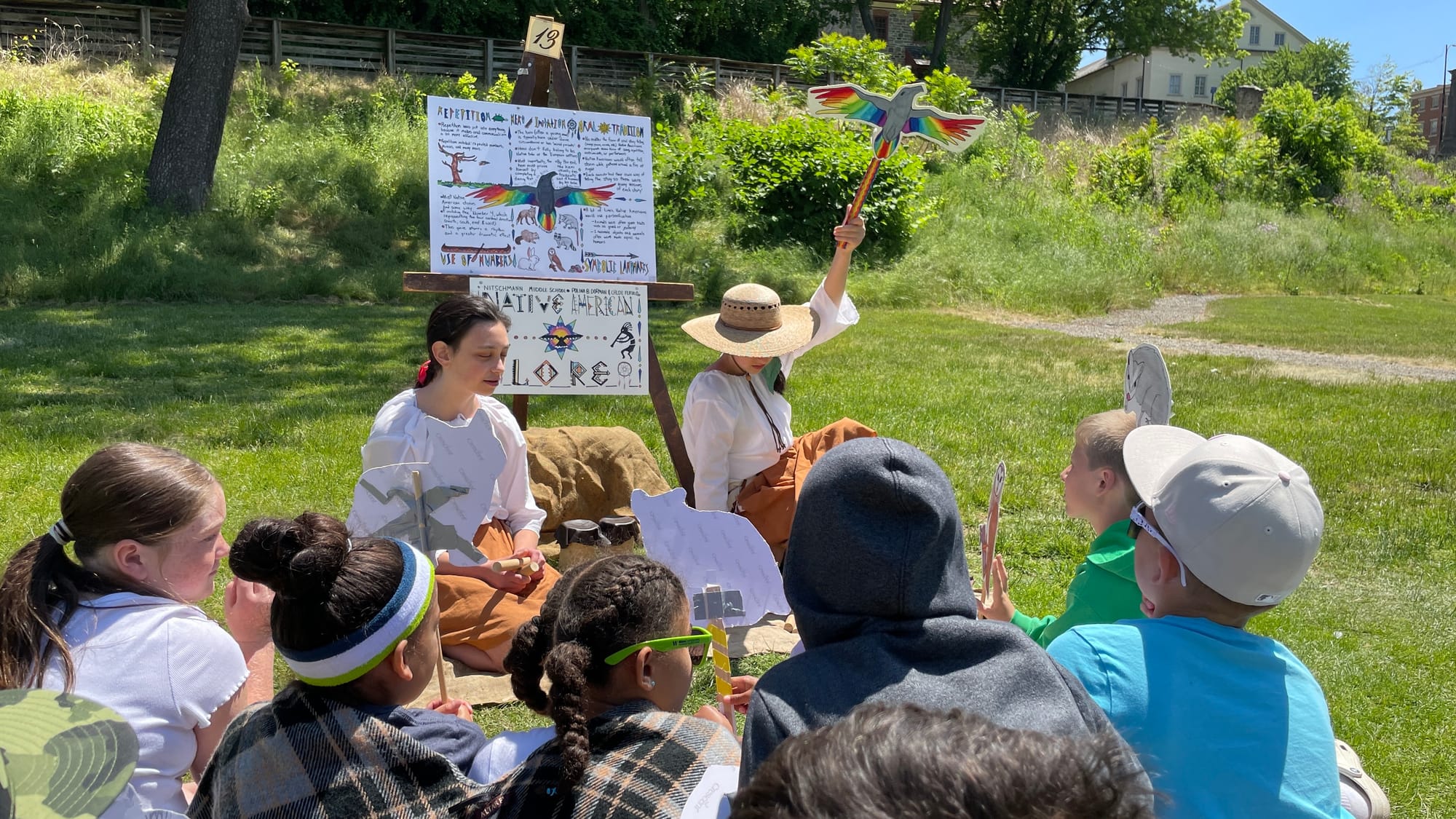 Students gather to hear examples of Native American lore.