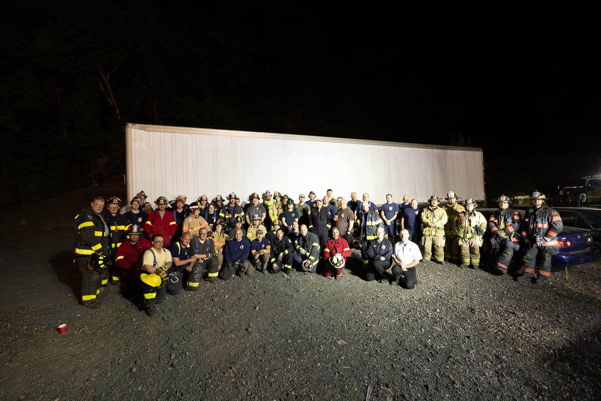 Firefighters come together for a group photo following a training event in Palmer Township on May 25, 2023.