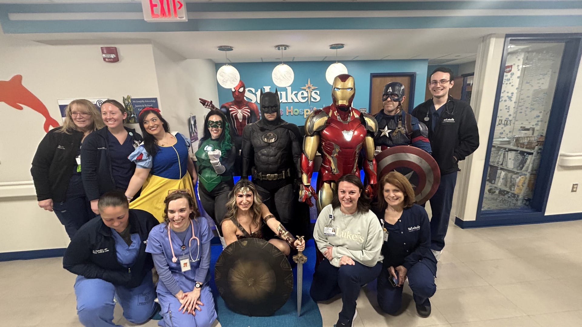 A group of firefighters dressed as superheroes to brighten the day of pediatric patients at St. Luke's University Health Netw