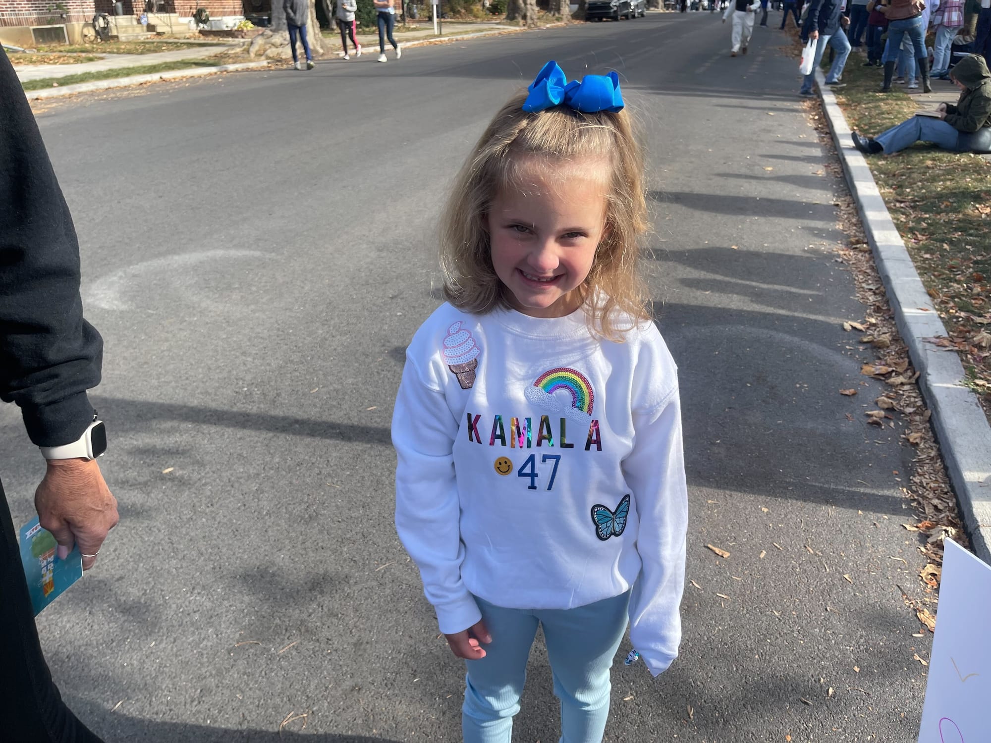 Londyn Pierson, 5, attends the Kamala Harris rally at Muhlenberg College in Allentown on Monday, Nov. 4, 2024.
