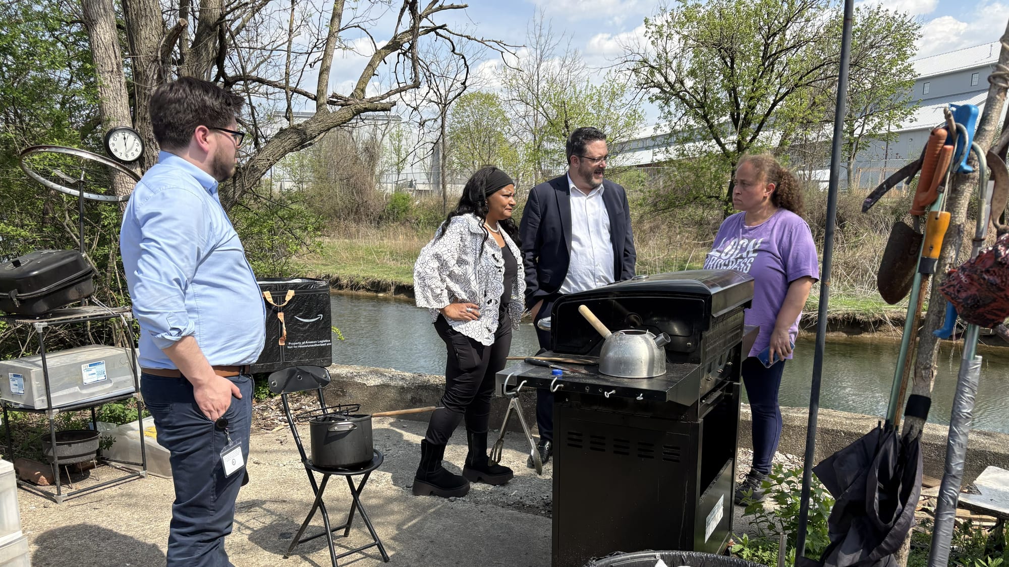 Allentown City Council members Cristian Pungo (far left), Cynthia Mota (second left) and Ce-Ce Gerlach (far right) speak to M