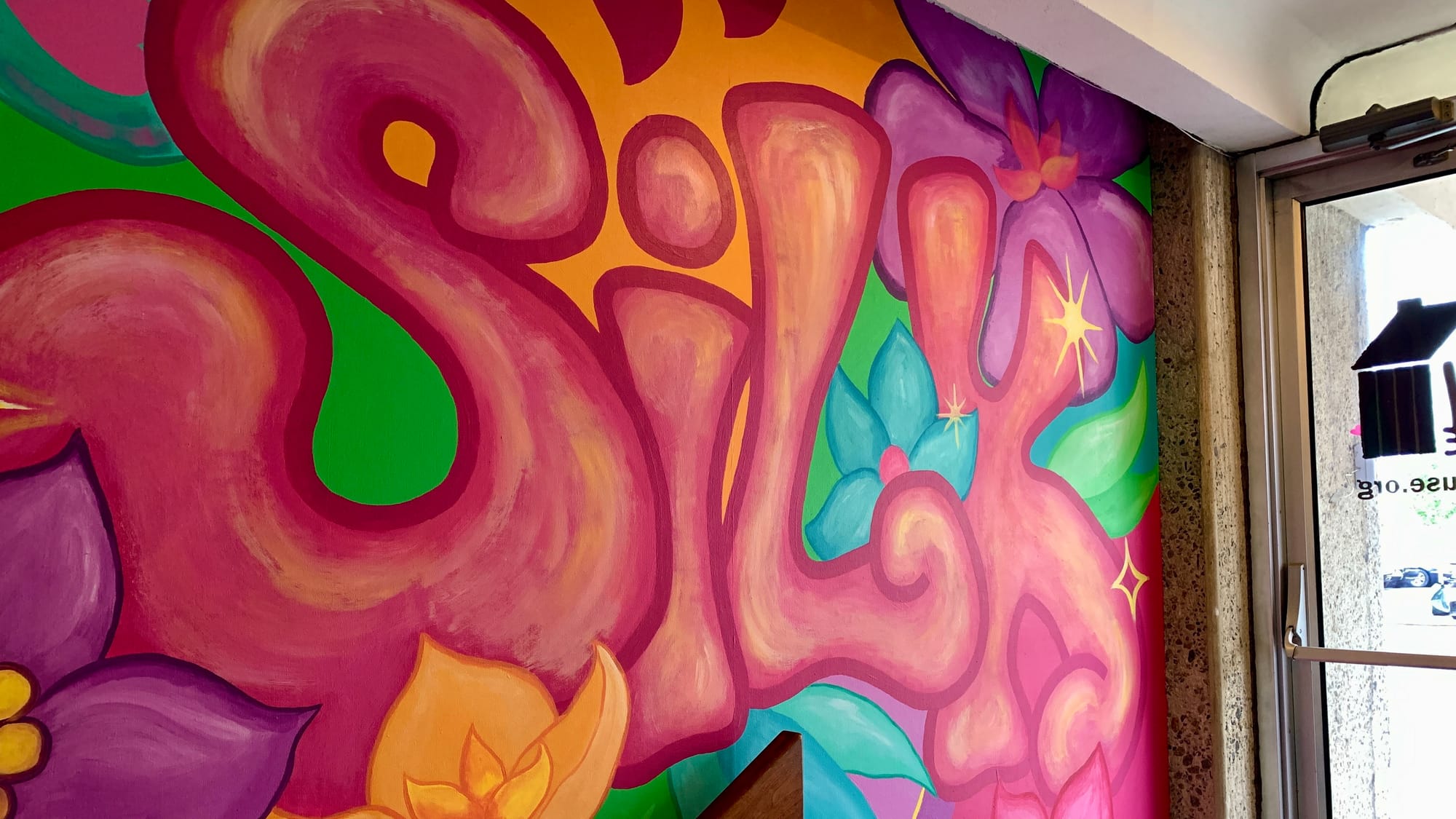 The mural at the entrance of Silk Lehigh Valley. It was made by artist Rei Ukon.