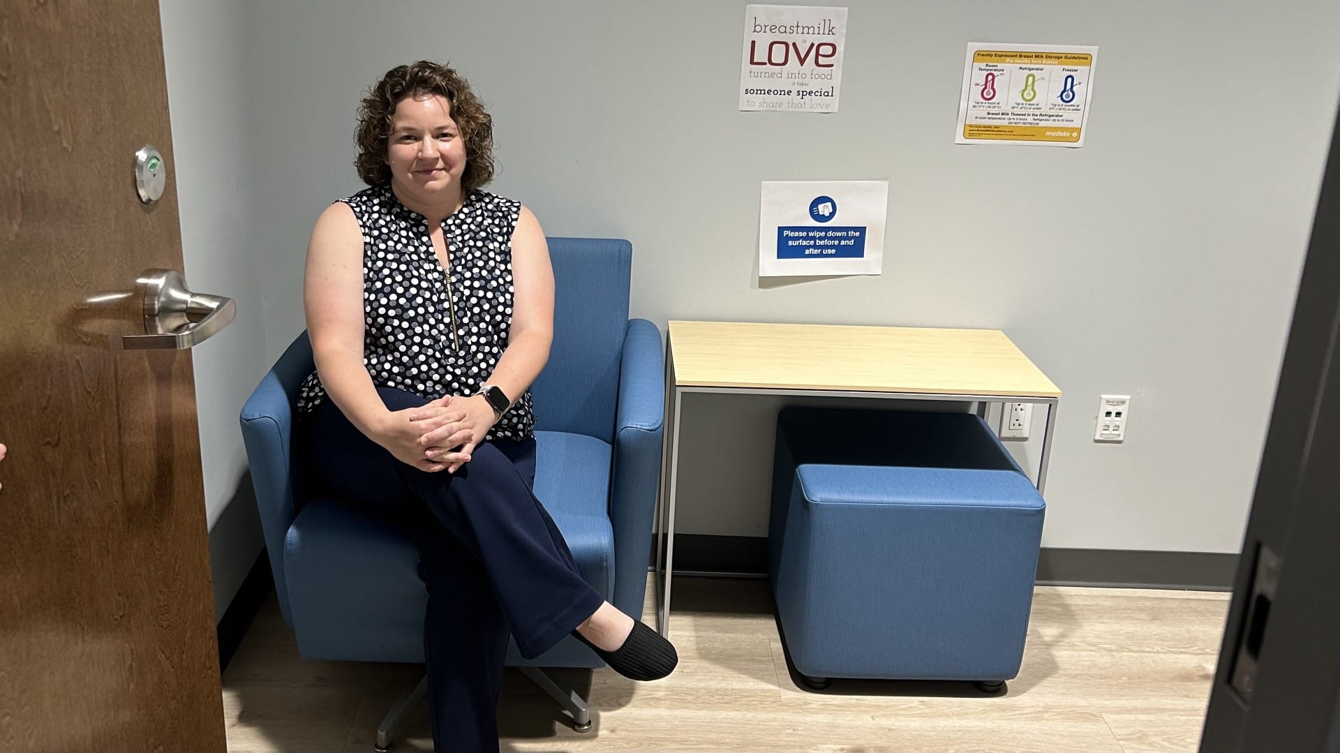 Melissa Meyer sits in the lactation room at First Commonwealth Federal Credit Union. She used this space after giving birth t