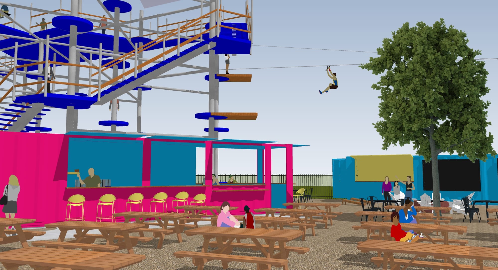Renderings of the HangDog ropes course coming to the Easton area in 2023.