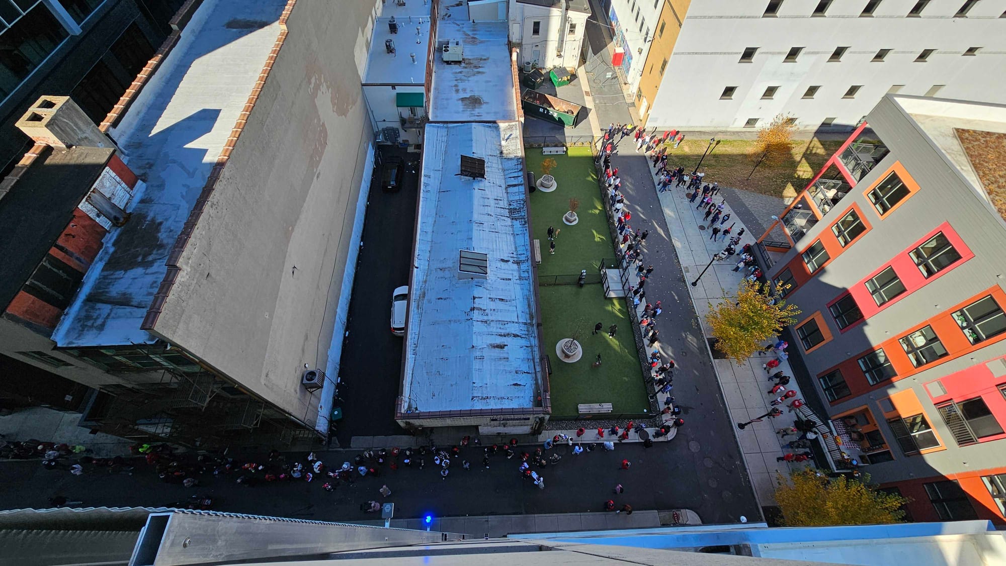 The line to access the Donald Trump rally at the PPL Center stretches past 8th & Walnut Streets.