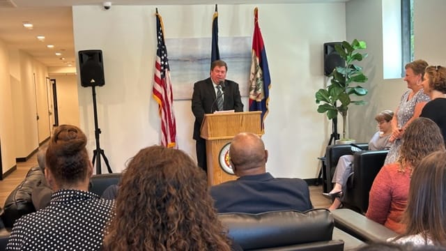 Northampton County Executive Lamont McClure speaks at the outpatient restoration long term structured residence ribbon cuttin