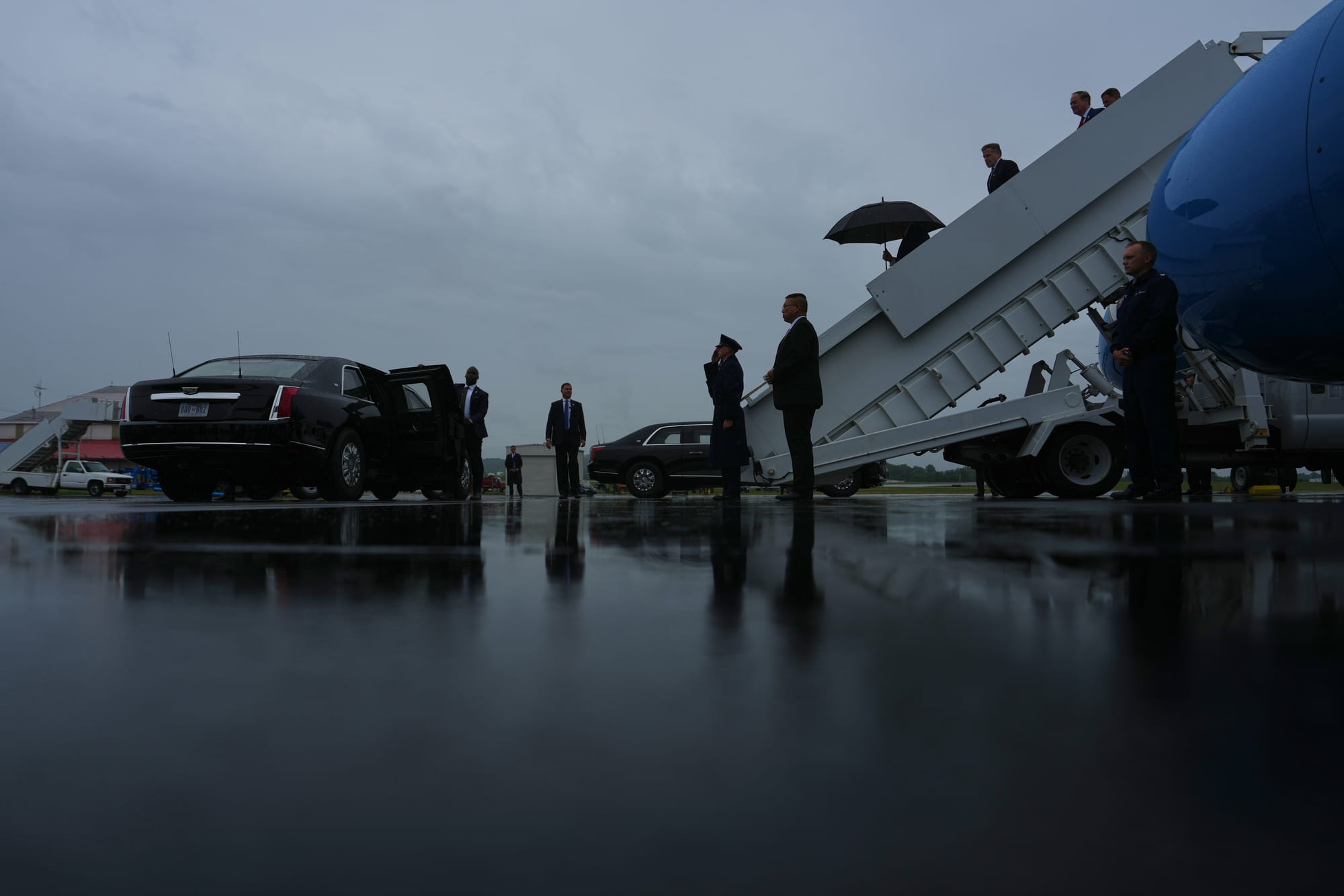 President Donald Trump disembarks Air Force One at Reading Regional Airport, Tuesday, June 23, 2026, in Reading, Pa.