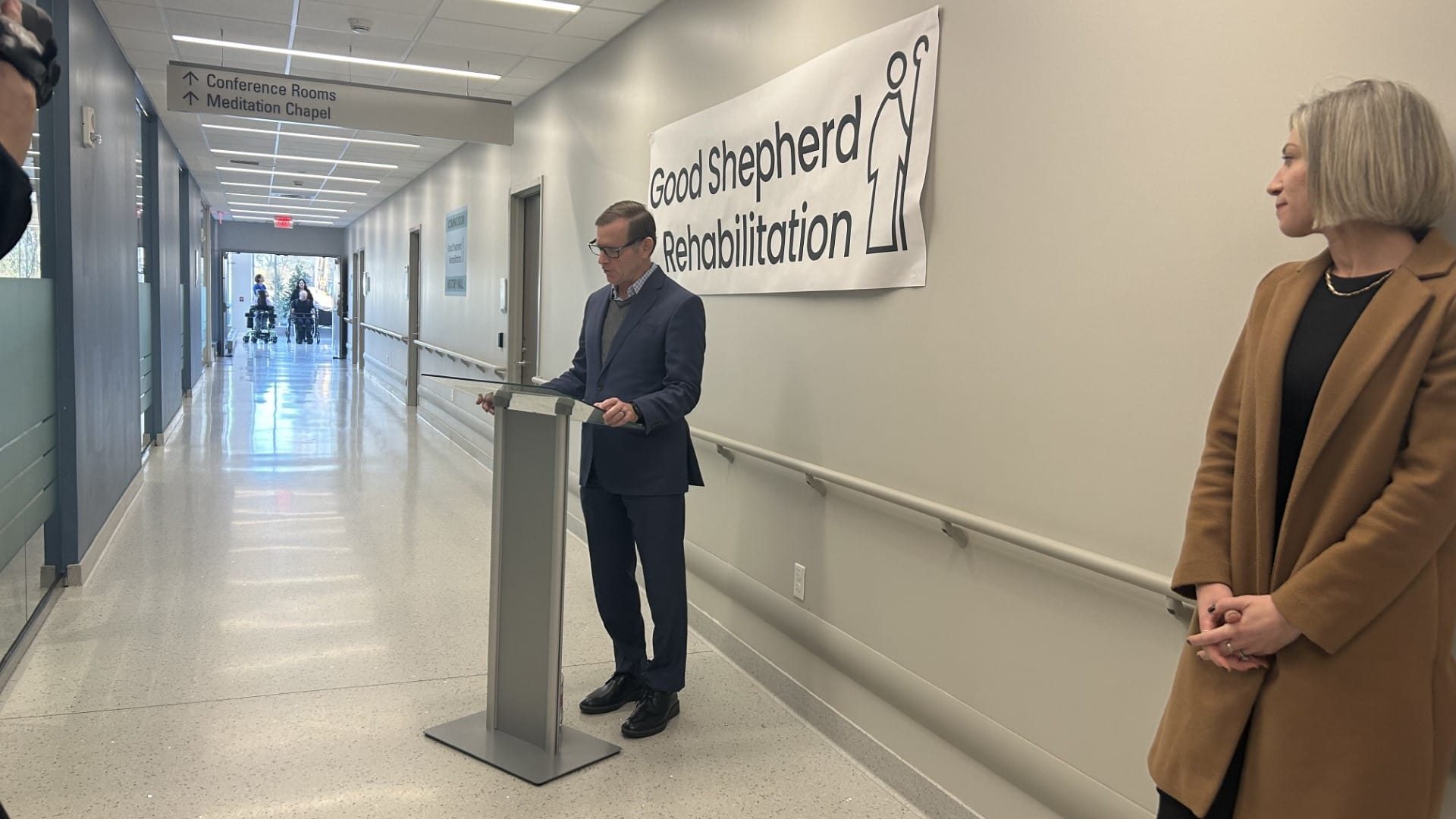 Good Shepherd’s President and CEO Michael Spigel announces the opening of the Fleming Center for Robotics in Rehabilitation a