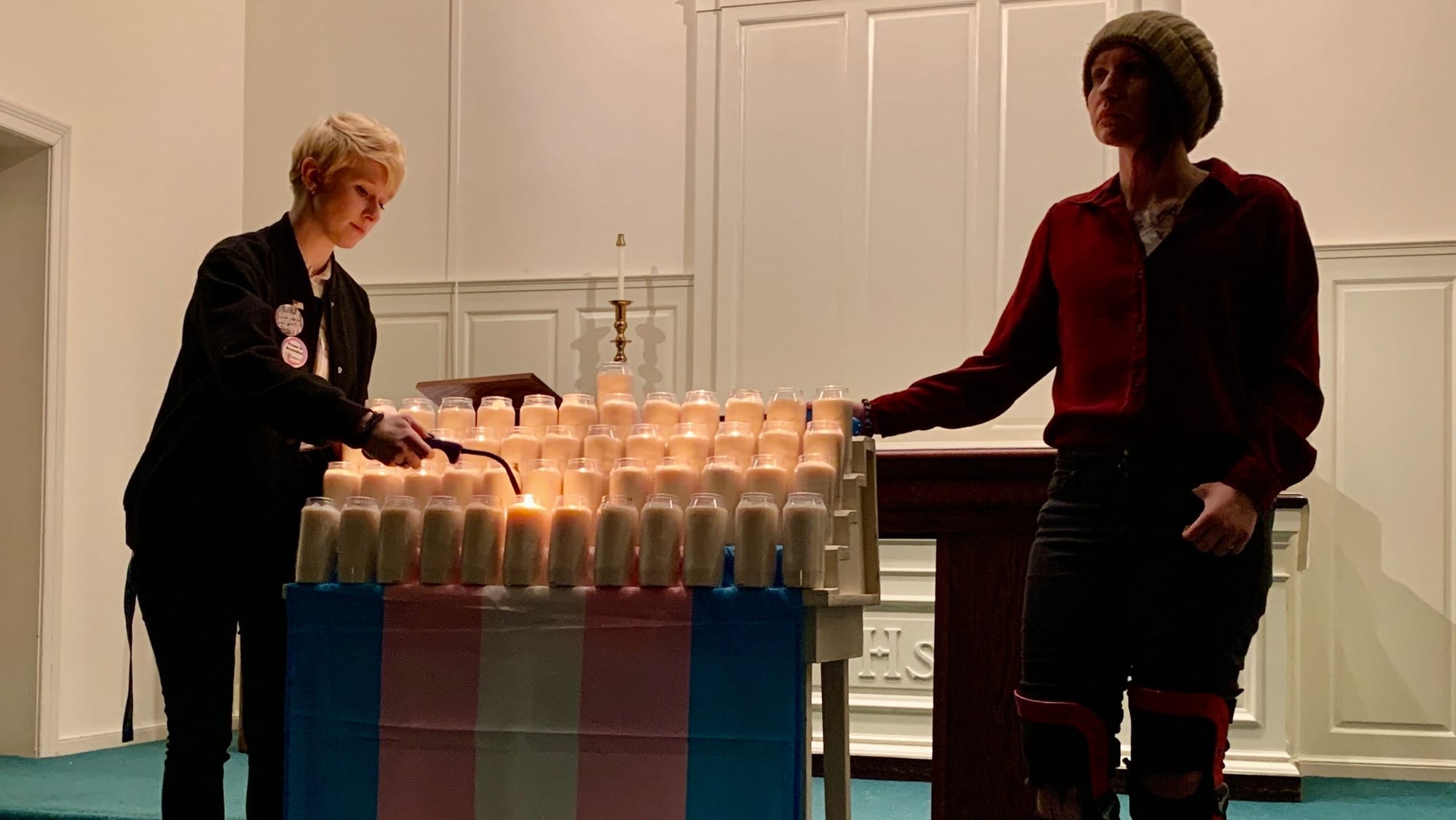 A candle was lit for each victim of anti-trans violence honored at the Transgender Day of Remembrance vigil.