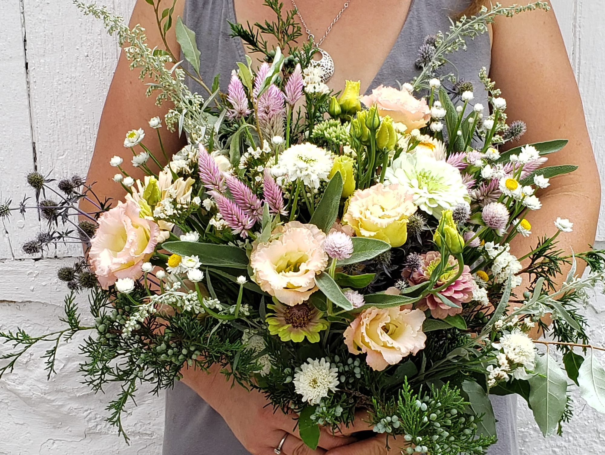 A bridal bouquet from Rising Hill Farm in Quakertown.