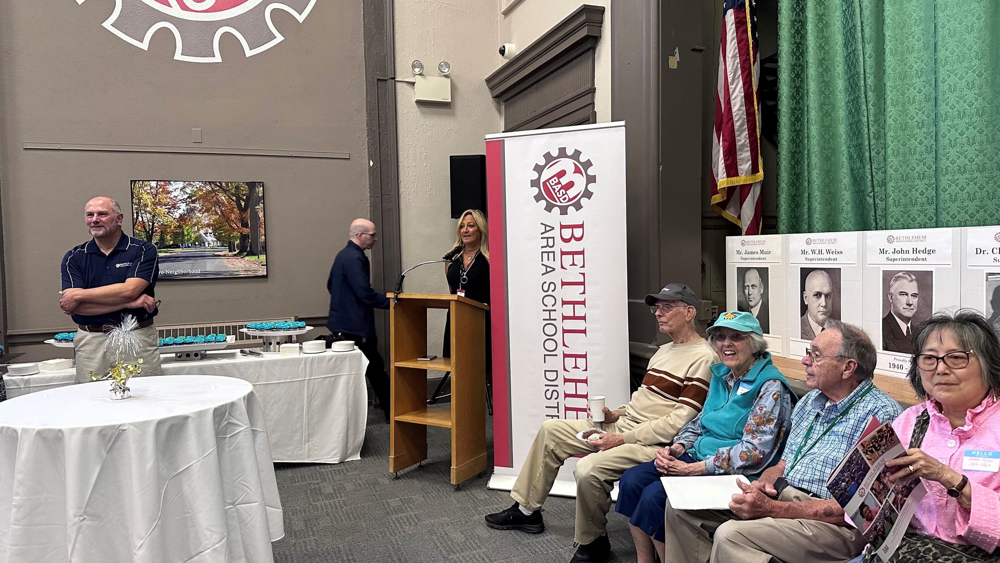 BASD Communications Coordinator Barbara Clymer speaks at Edgeboro's 100th anniversary event.