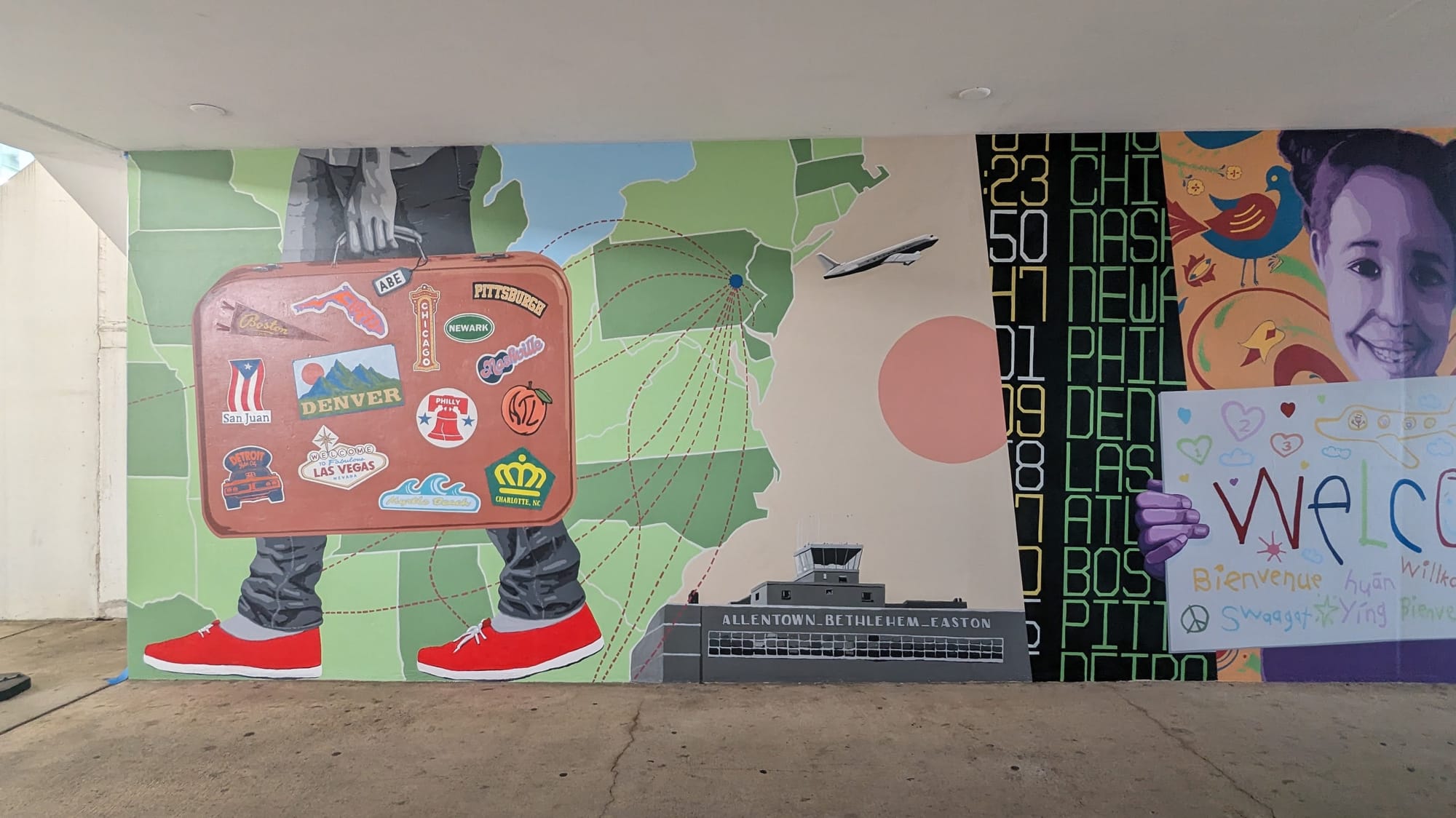 The left third of the new mural at Lehigh Valley International Airport.