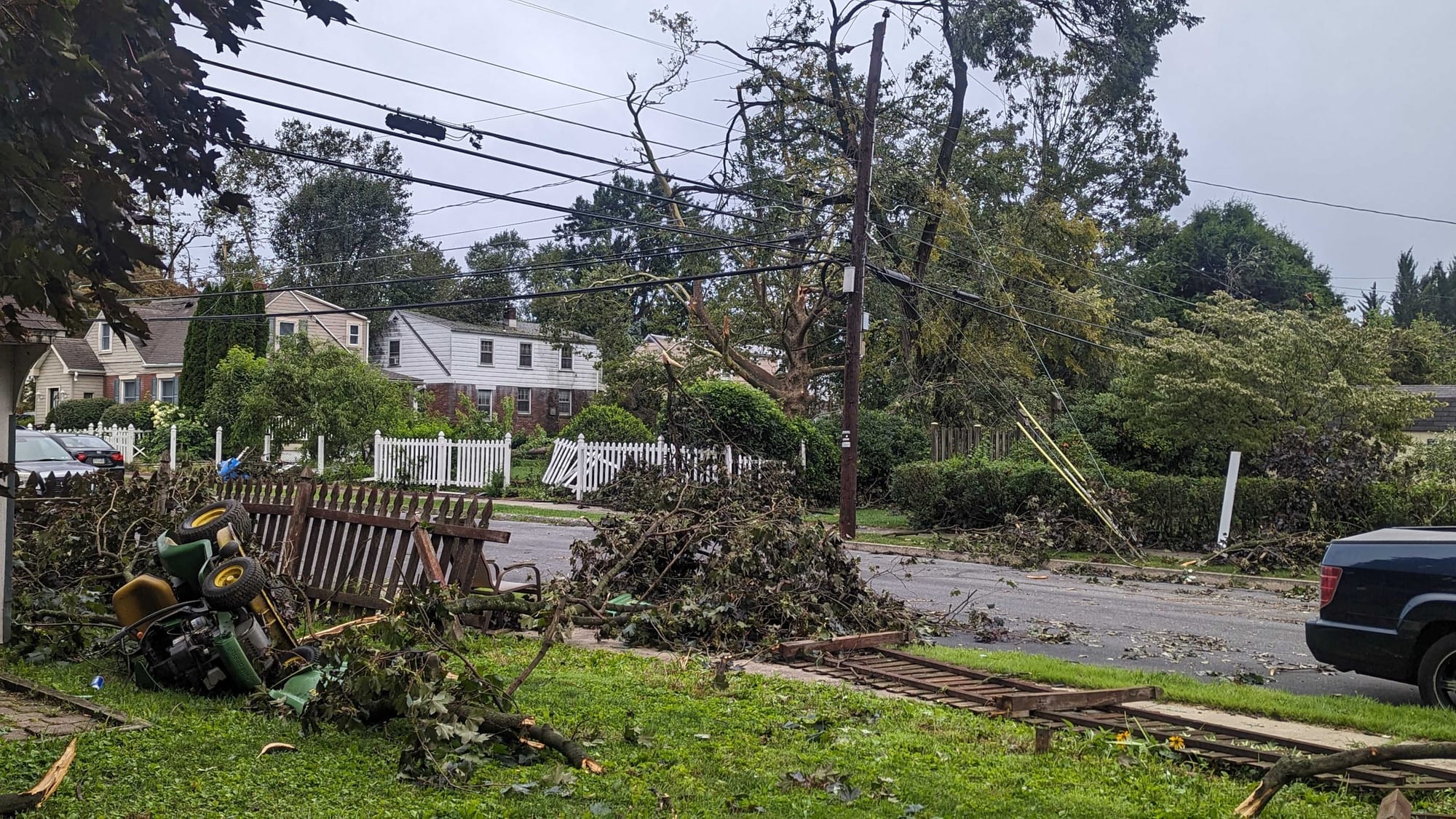 The same house damaged by the storm. The photo shows the direction the suspected tornado went.