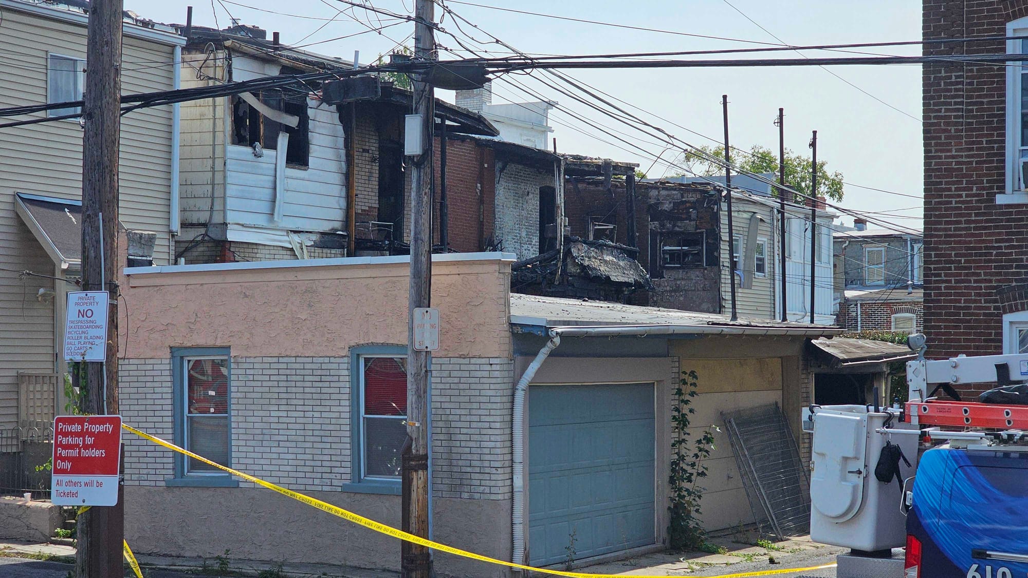 The aftermath of an Allentown row home fire on South Jefferson Street near West Maple Street. The fire broke out early Monday