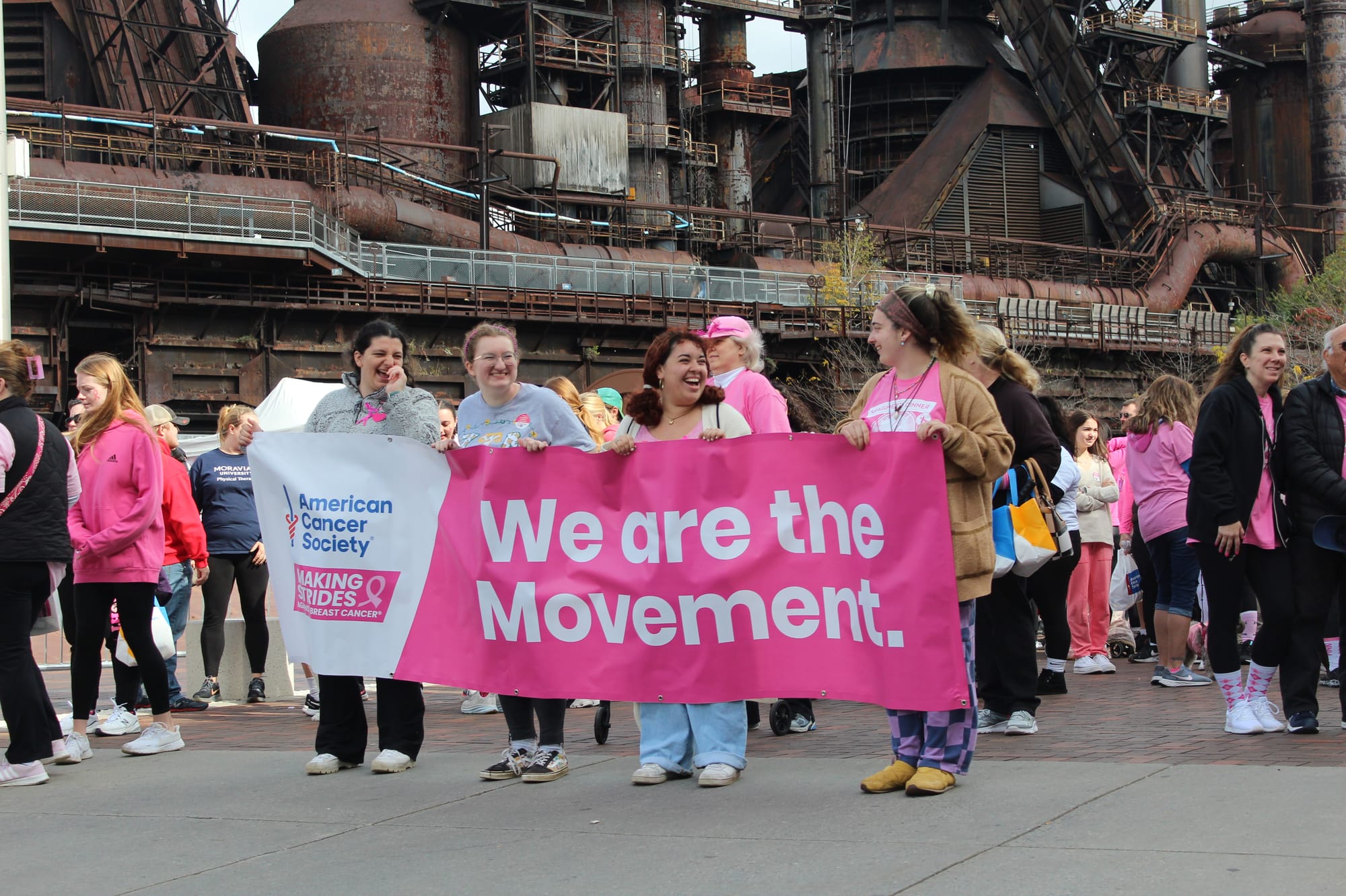 A banner for the American Cancer Society at the Bethlehem Running Festival's first day.